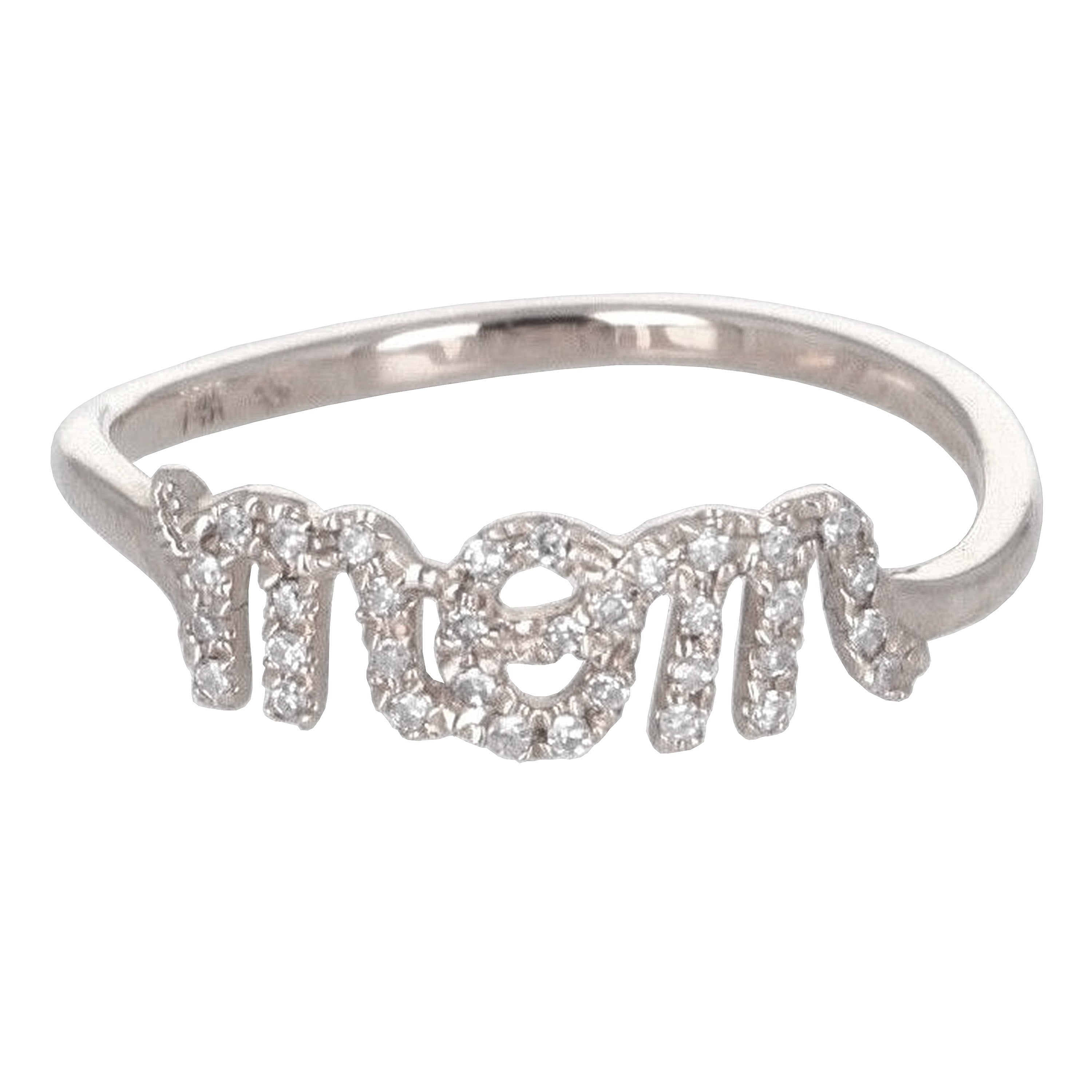 14k White Gold Diamond Mom Ring Size 7 - White