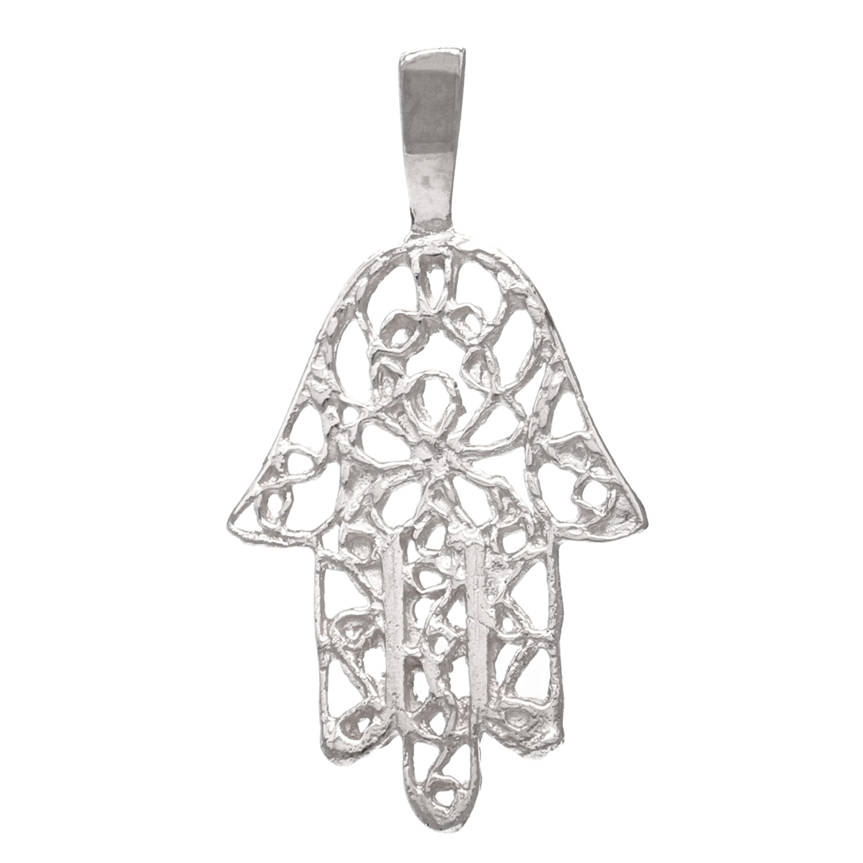 14k White Gold Hand of Fatima Hamsa Charm Pendant 0.8gram - White