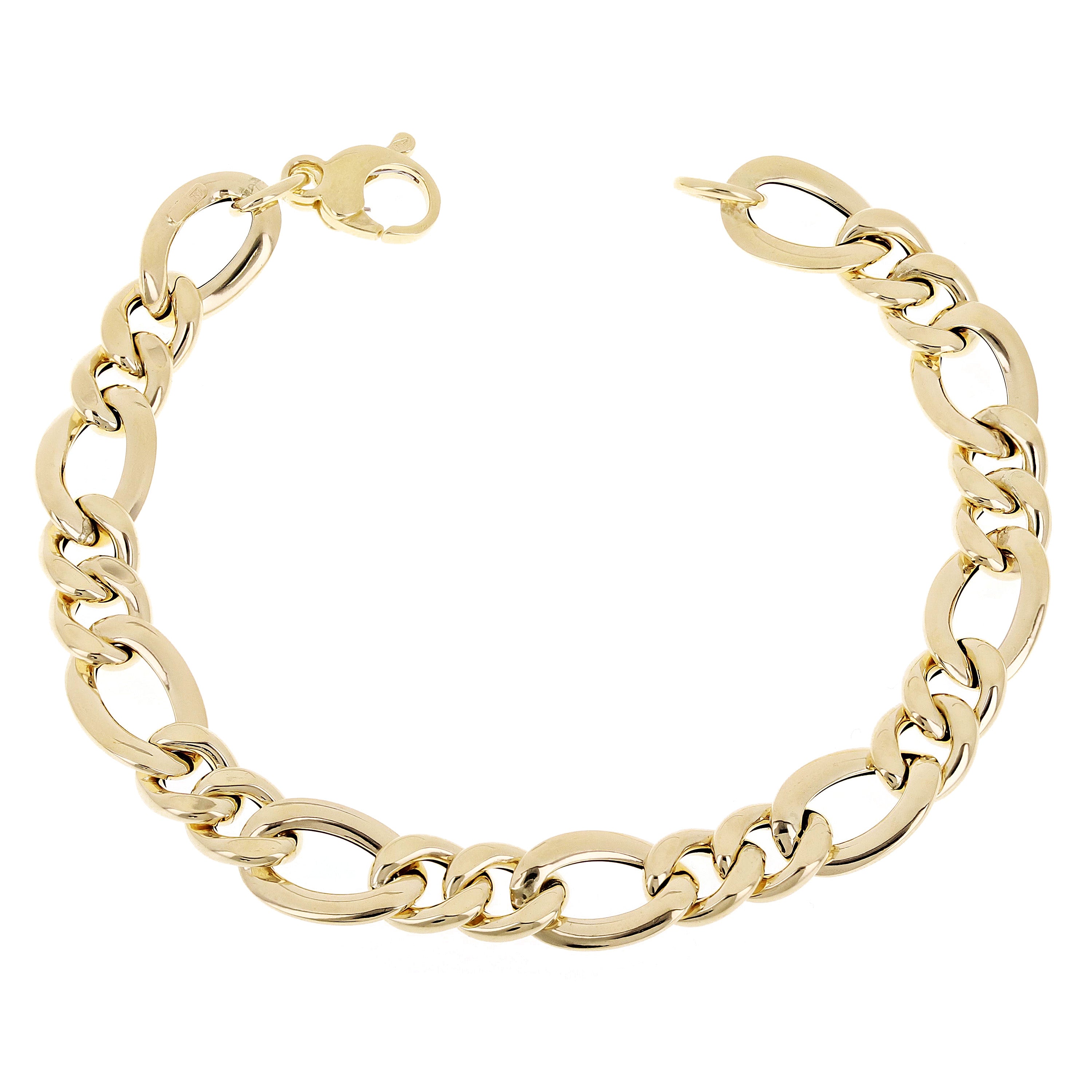 Women's Italian 14k Yellow Gold Hollow Figaro Chain Bracelet 7.5" 9mm 5.3 grams