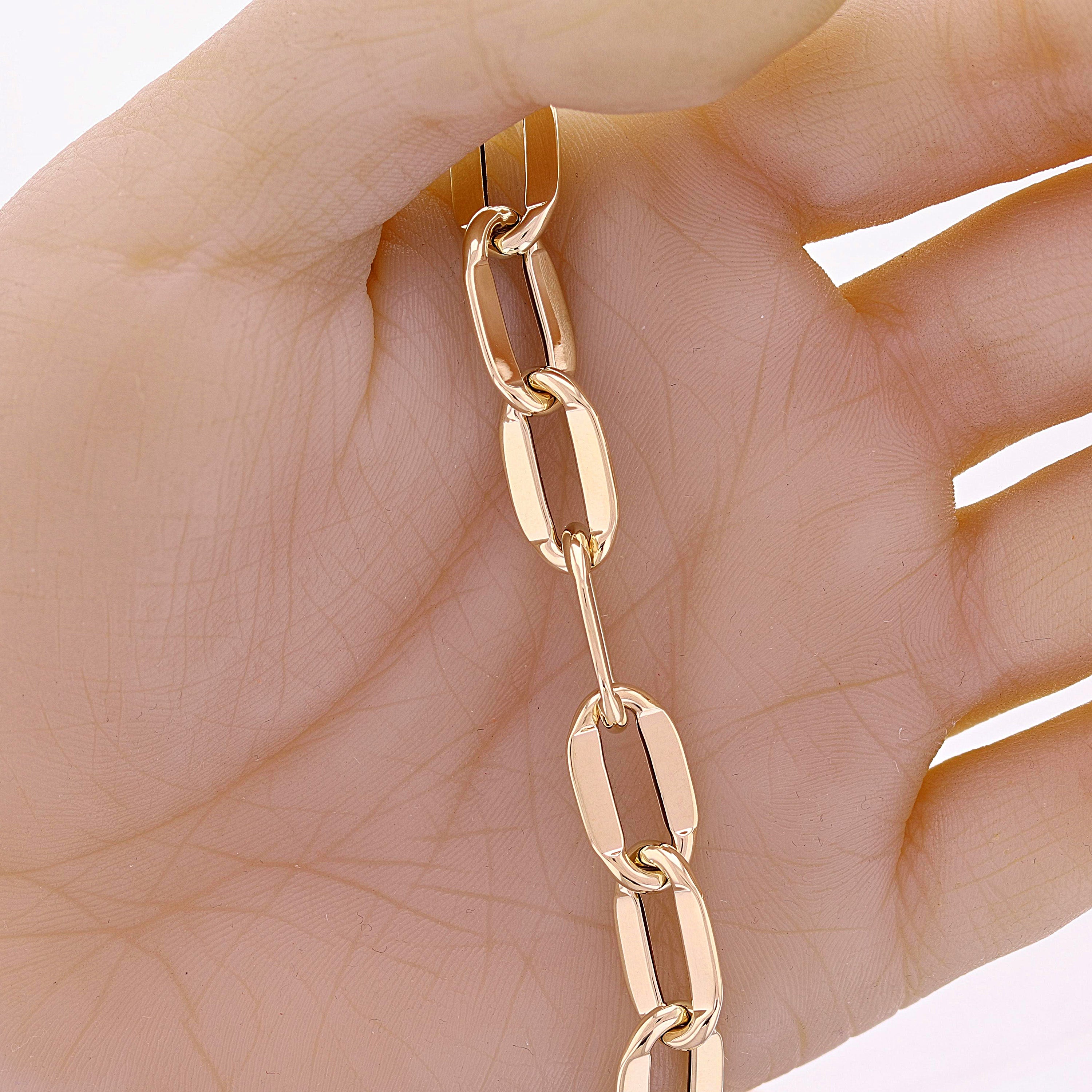 Italian 14k Yellow Gold Hollow Oval Paper Clip Bracelet 8.5" 10mm 8 grams