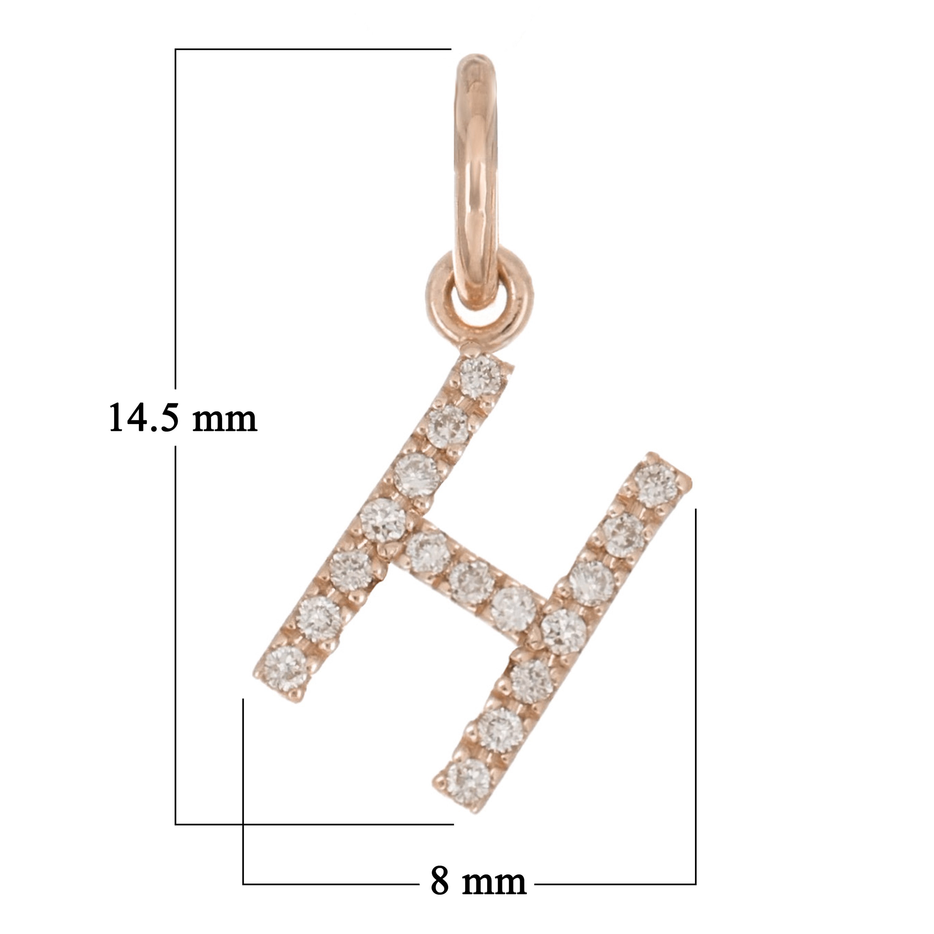14k Rose Gold Diamond Initial Letter H Charm Pendant - Letter H,Rose