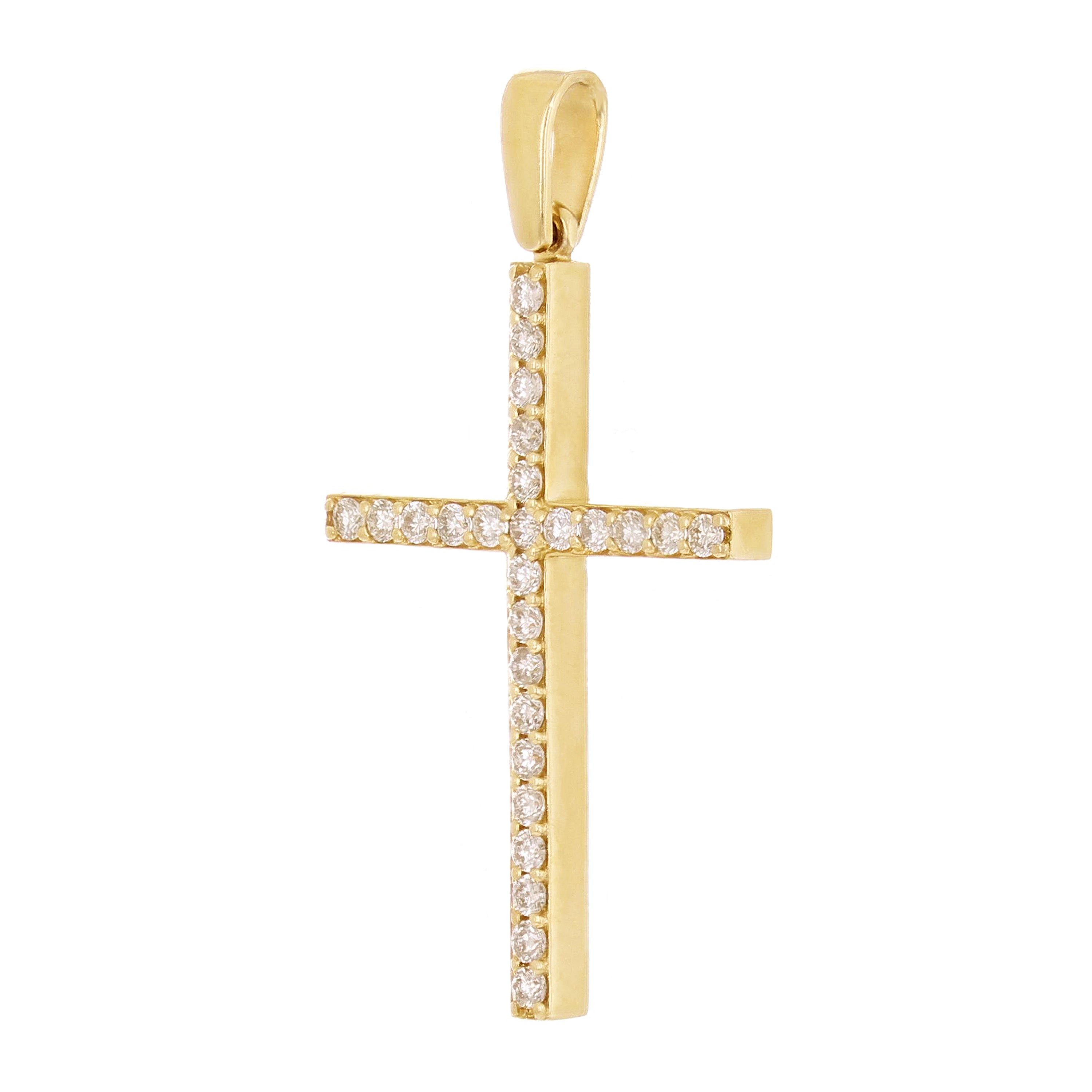 14k Yellow Gold 0.47ctw Diamond Cross Pendant 1.4" 2 grams
