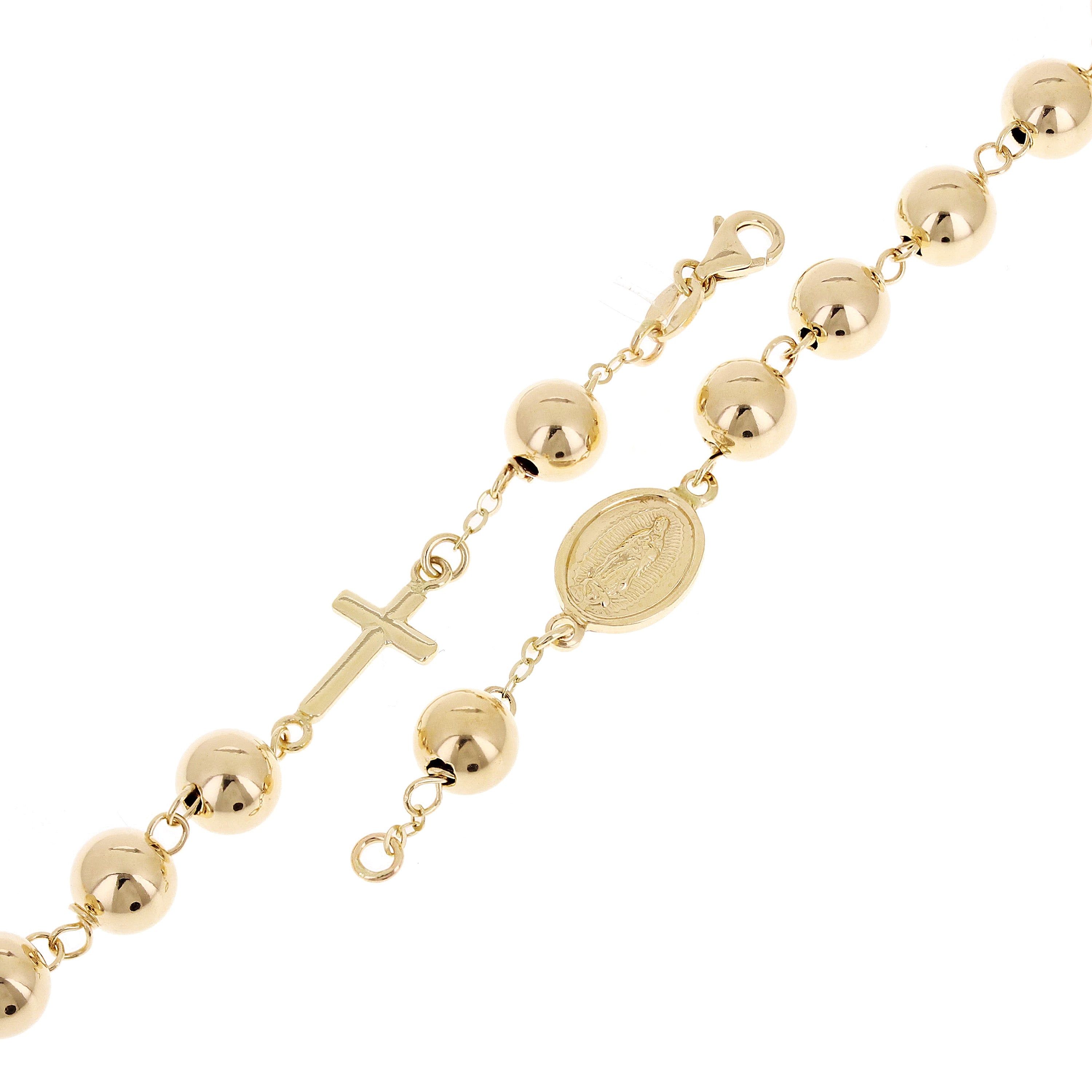 Italian 14k Yellow Gold Miraculous Medal Charm Rosary Bracelet 8" 7mm 6 grams