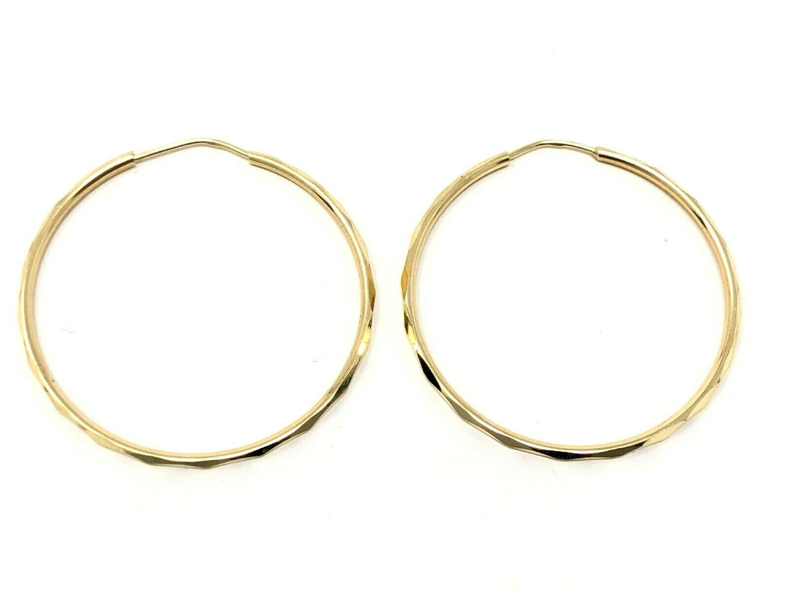 14k Yellow Gold Diamond Cut Round Endless Hoop Earrings 1.3" 1.6mm 2.5 grams