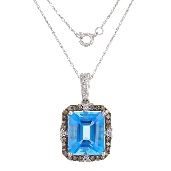 14k White Gold 0.33ctw Swiss Blue Topaz & Diamond Basket Pendant Necklace 18