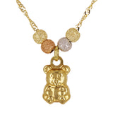 14k Tri Color Gold High Polished Teddy Bear Charm Necklace Singapore Chain 17"