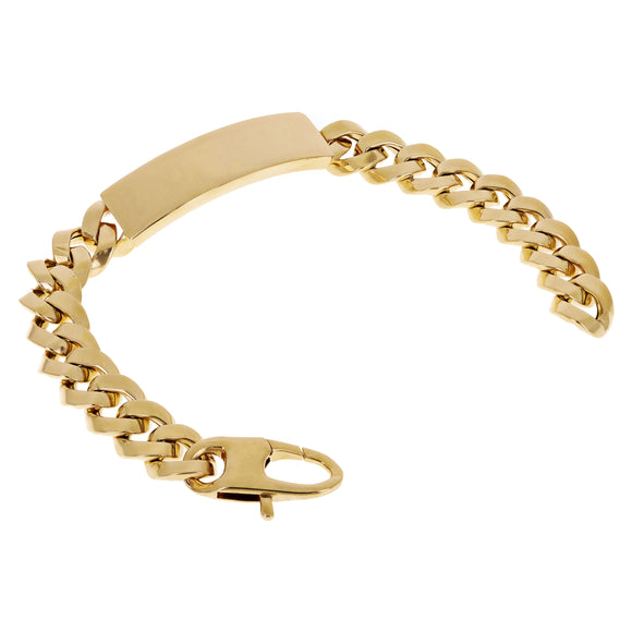 Men's Italian 14k Yellow Gold Hollow Miami Cuban Link ID Bracelet 8
