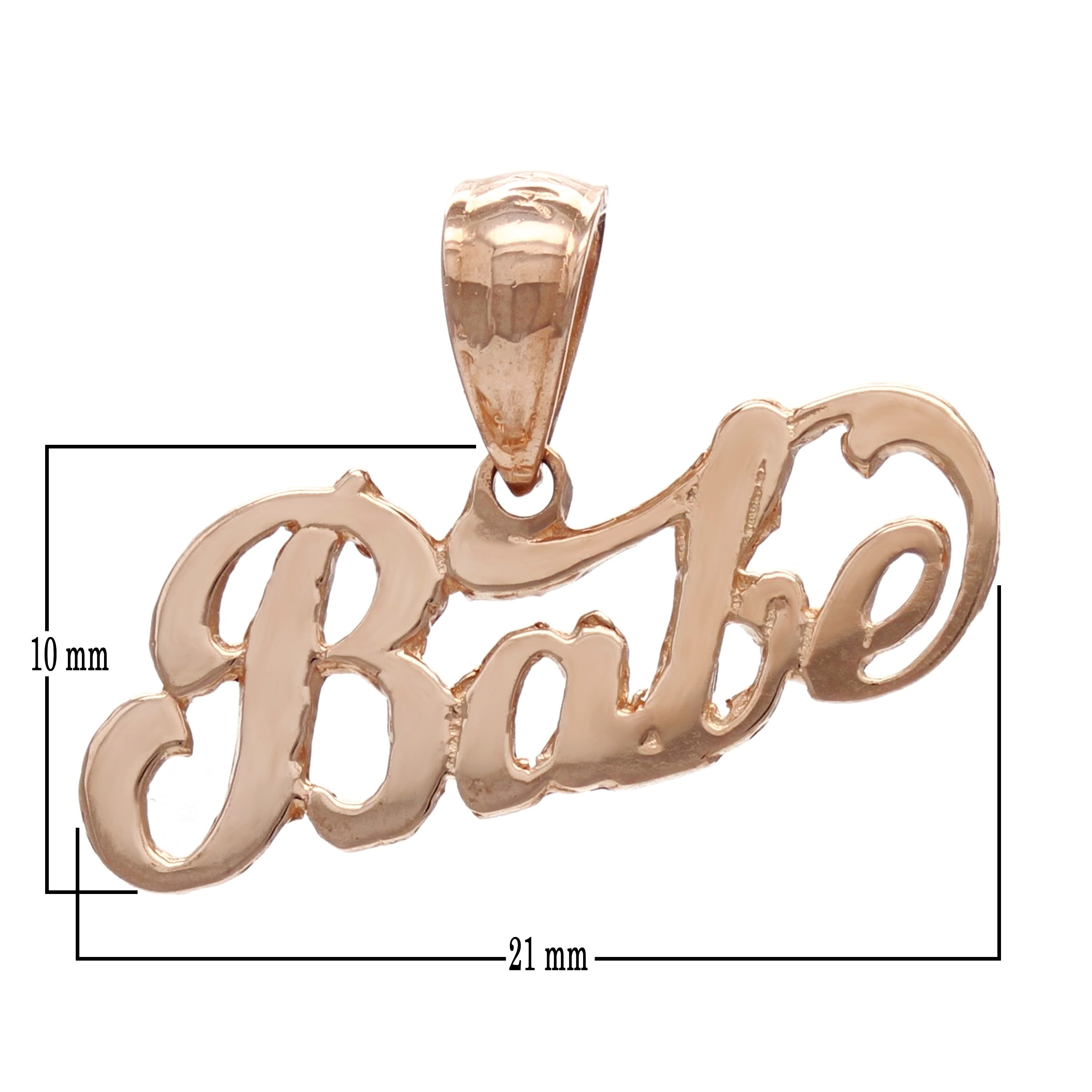 14k Rose Gold Solid Babe Pendant Word Charm 1 gram - Rose