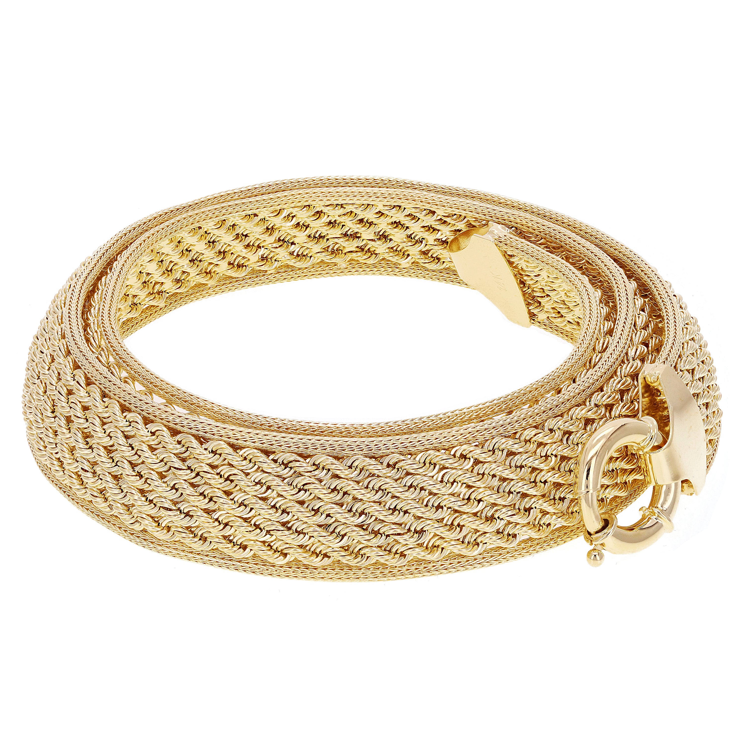 Italian 14k Yellow Gold Multi Strand Rope Chain Necklace 19" 15mm 33.4 grams - 19",15mm