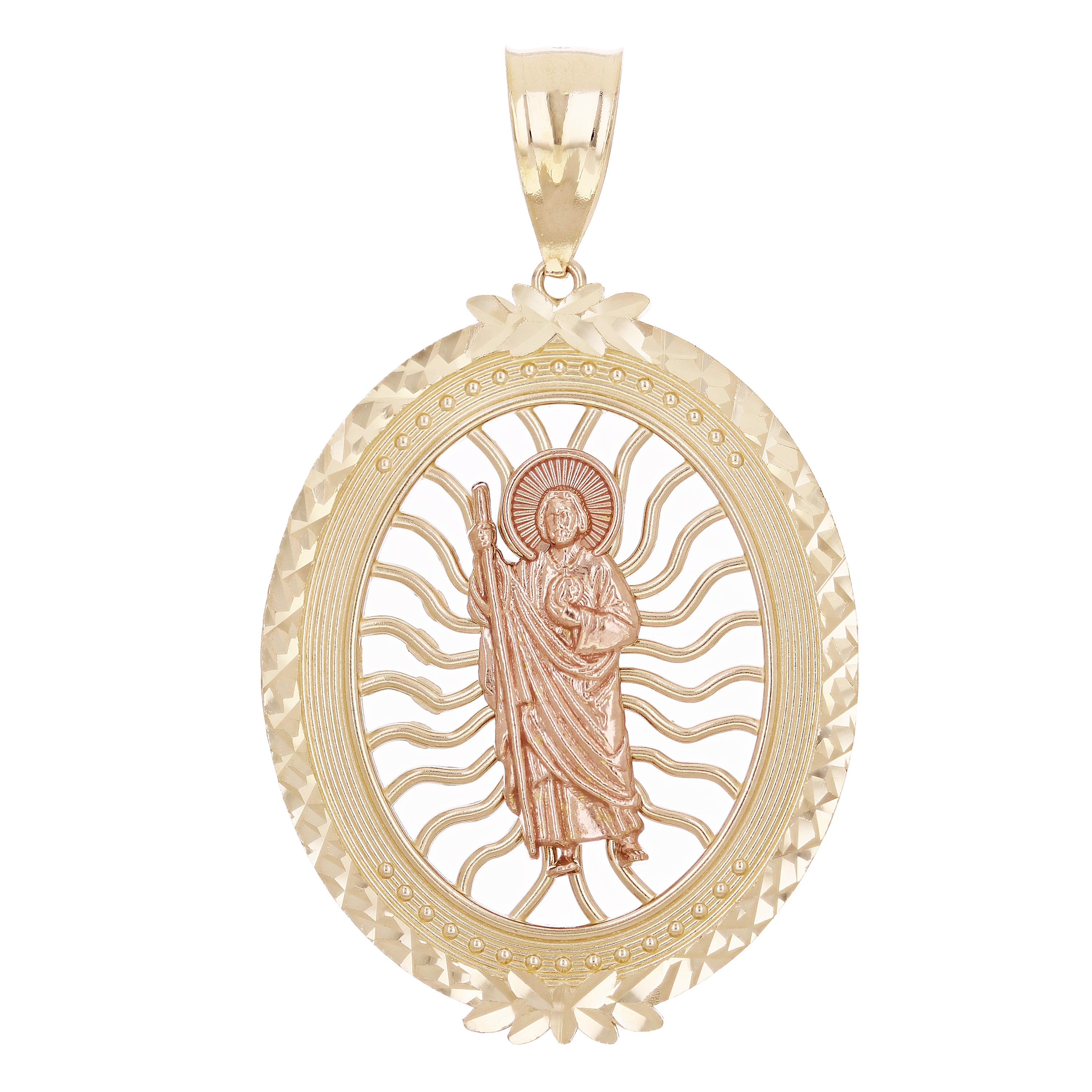 14k Yellow & Rose Gold Oval St. Jude Thaddeus Charm Pendant 2.3" 10 grams