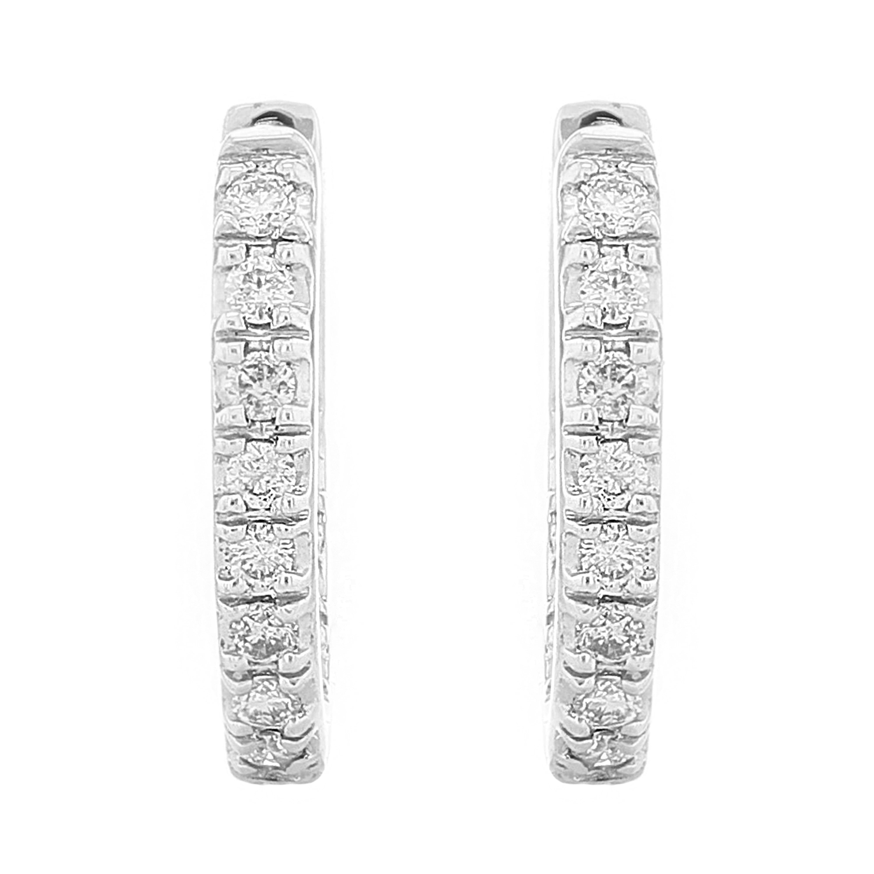 14k White Gold 1/4 ctw Diamond Hoop Earrings