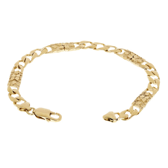 10k Yellow Gold Solid Cuban & Nugget Link Chain Bracelet 7
