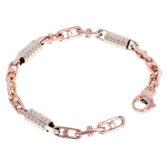 14k White & Rose Gold Handmade Fashion Link Bracelet 7.5