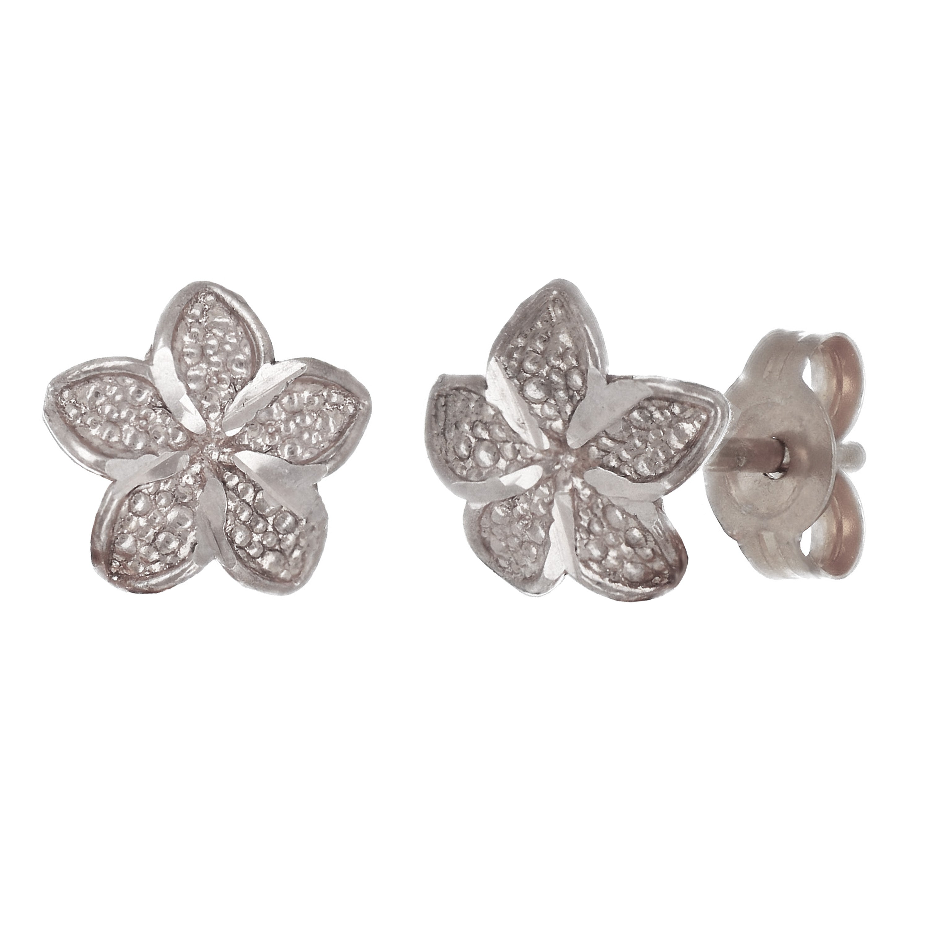 14k White Gold Hawaiian Plumeria Flower Earrings Small - Small
