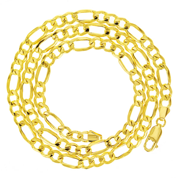 Men's Italian 10k Yellow Gold Hollow Figaro Chain Necklace 22