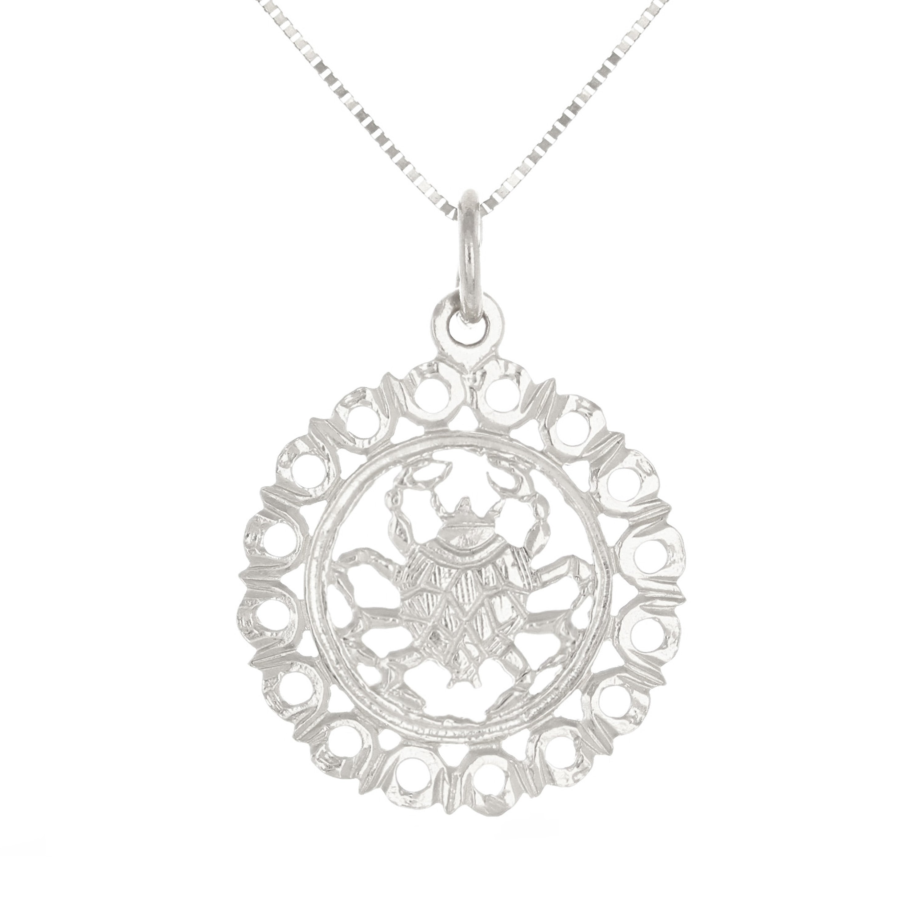 14k White Gold Zodiac Sign Cancer Pendant Necklace 18" - Cancer,White