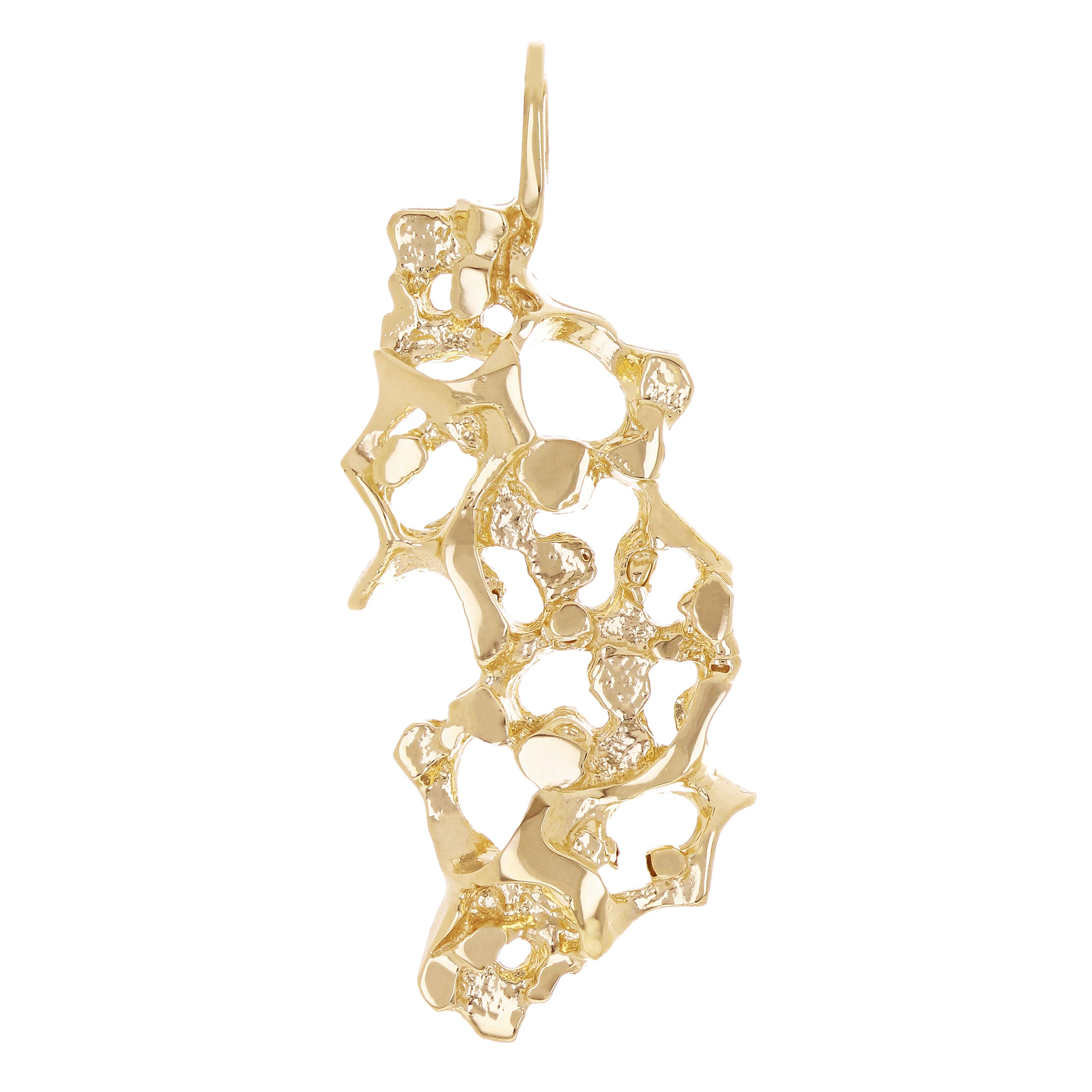 10k Yellow Gold Solid Free Form Nugget Charm Pendant 2" 9.4 grams