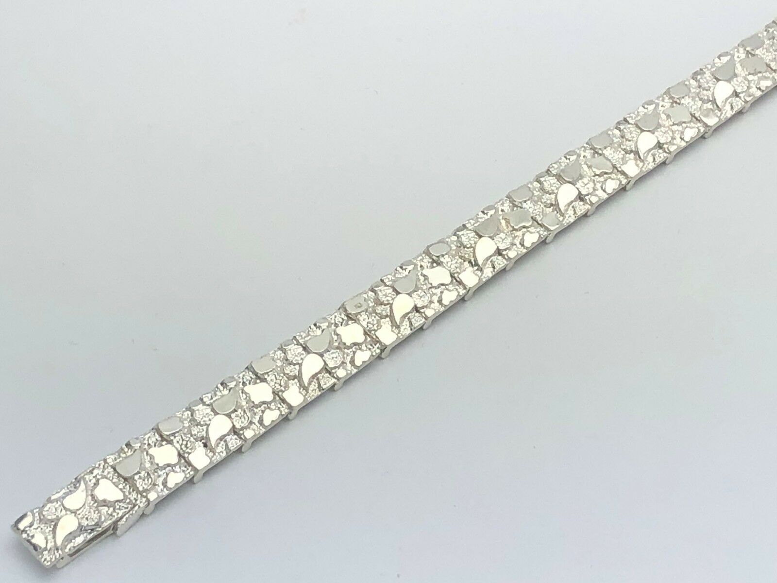 925 Sterling Silver Solid Nugget Bracelet Adjustable 8" 12.5mm 28.5 grams