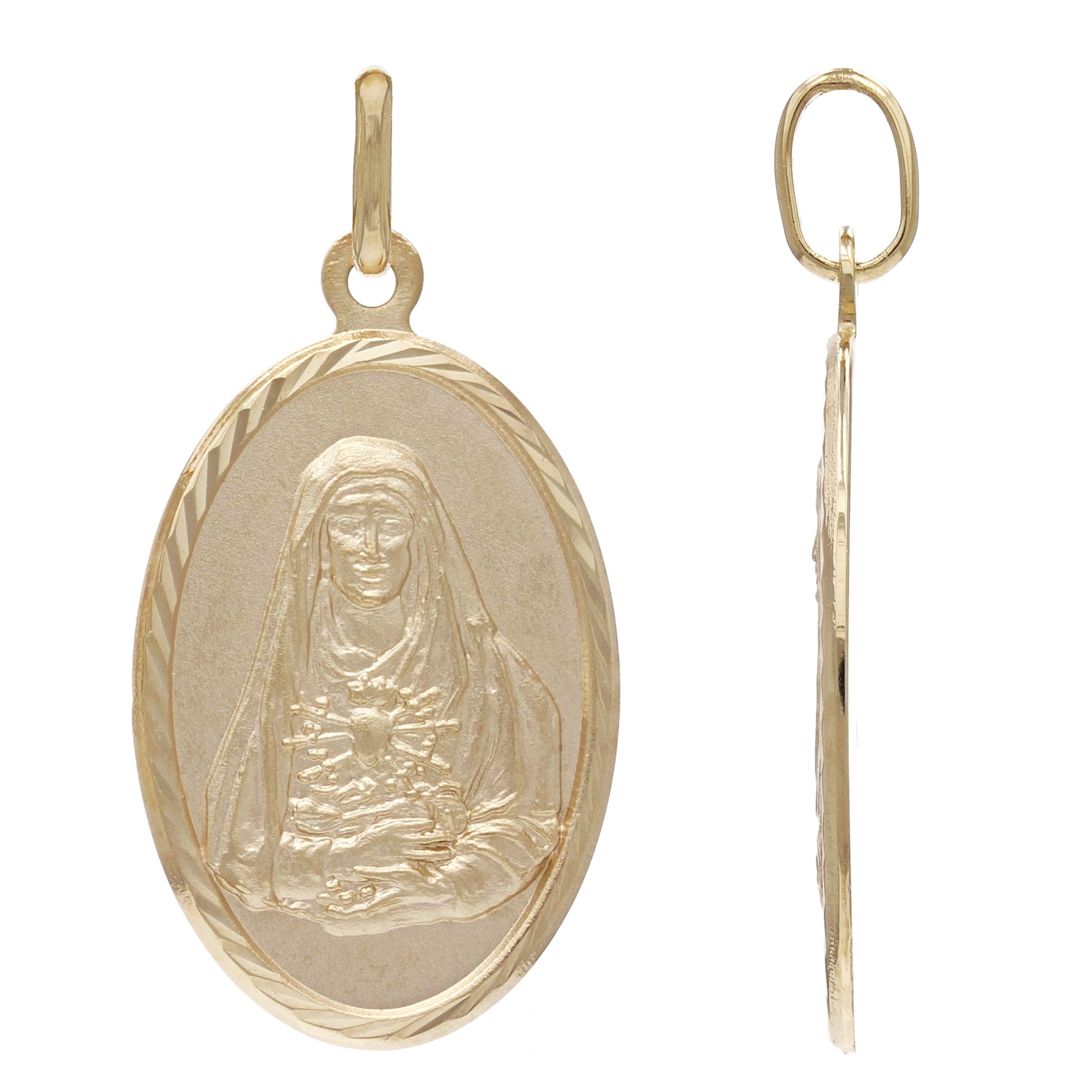 14k Yellow Gold Embossed Mother Mary's Portrait Oval Medallion Pendant 3.4 grams