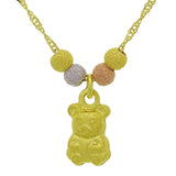 14k Tri Color Gold Ball Beads Teddy Bear Charm Singapore Chain Necklace 17" - Teddy Bear High Polish