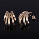 Italian 14k Yellow Gold Textured Macaroni Link Cuffed Quarter Hoop Stud Earrings - Yellow