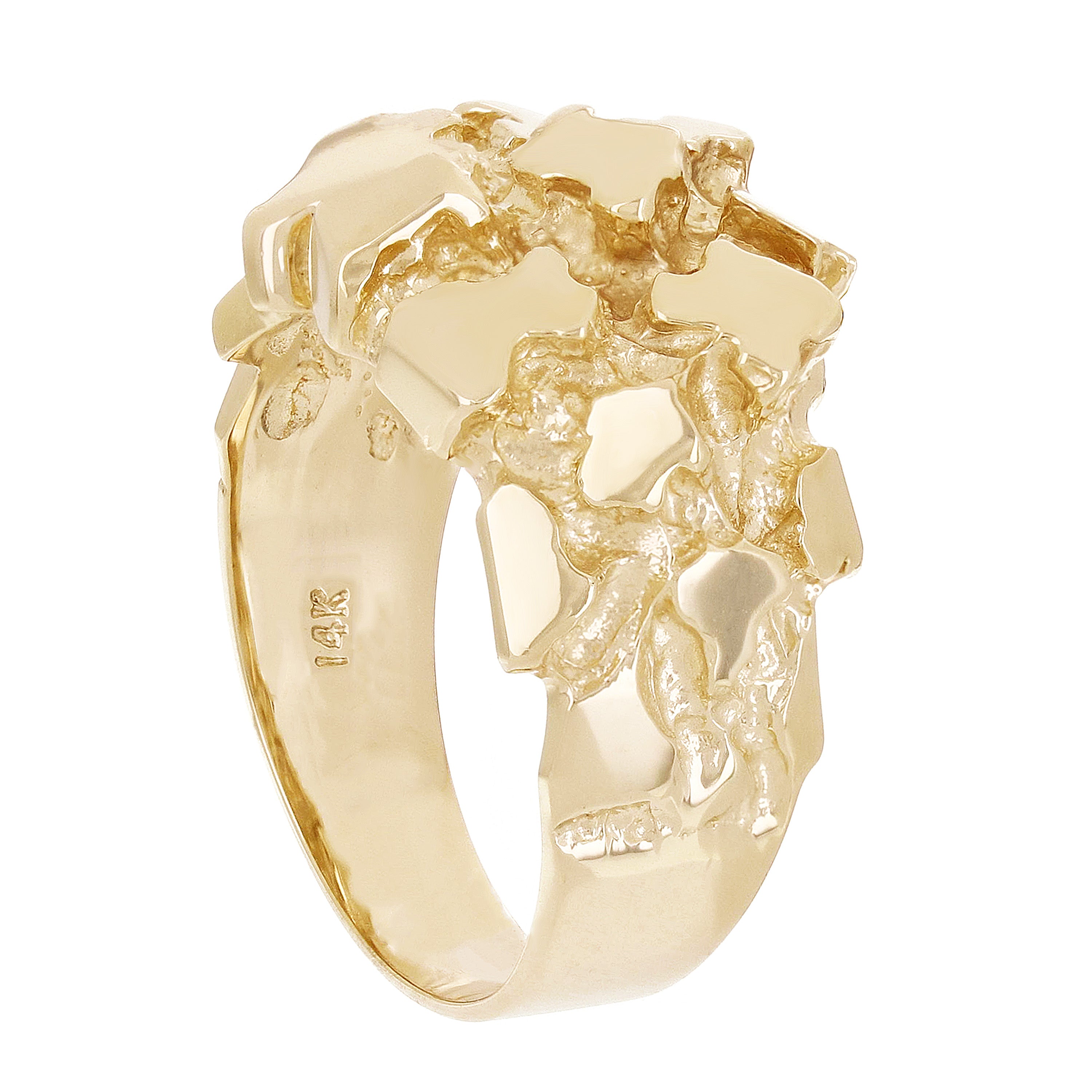 14k Yellow Gold Solid Nugget Ring Size 7 - 14.7mm 8.5 grams - Ring Size 7