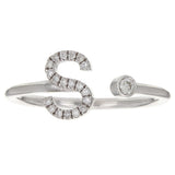 14k White Gold Diamond Initial Letter S Ring Size 6 - Letter S,White