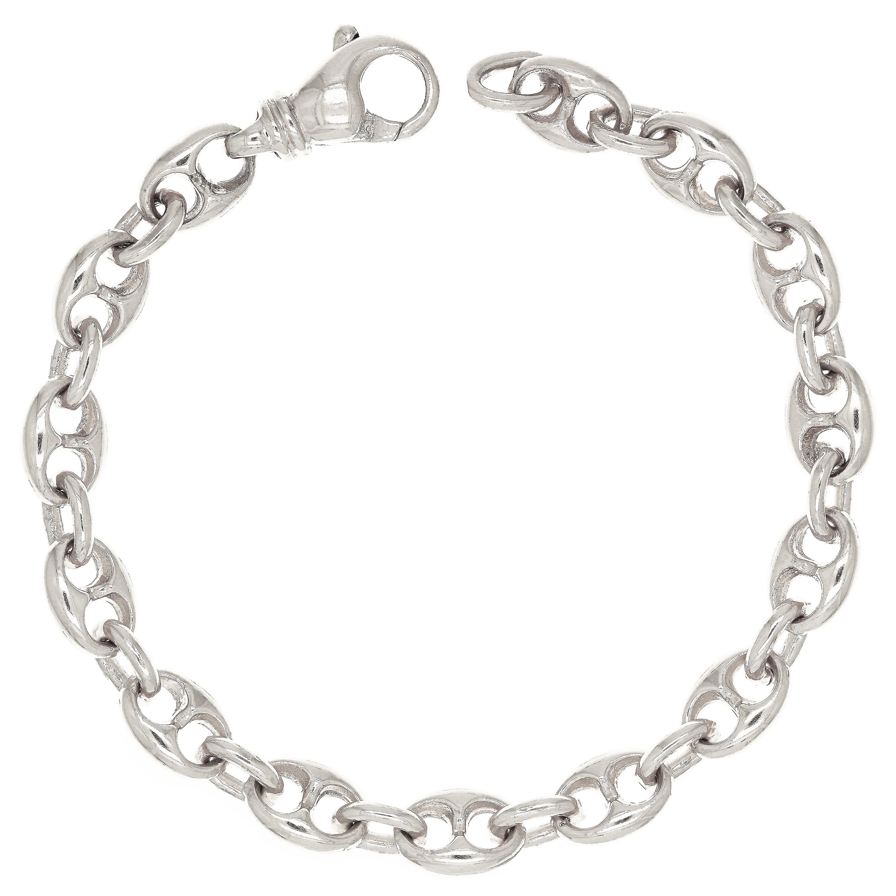 10k White Gold Solid Gucci Mariner Link Chain Bracelet 7" 7.5mm 20 grams - White,7"