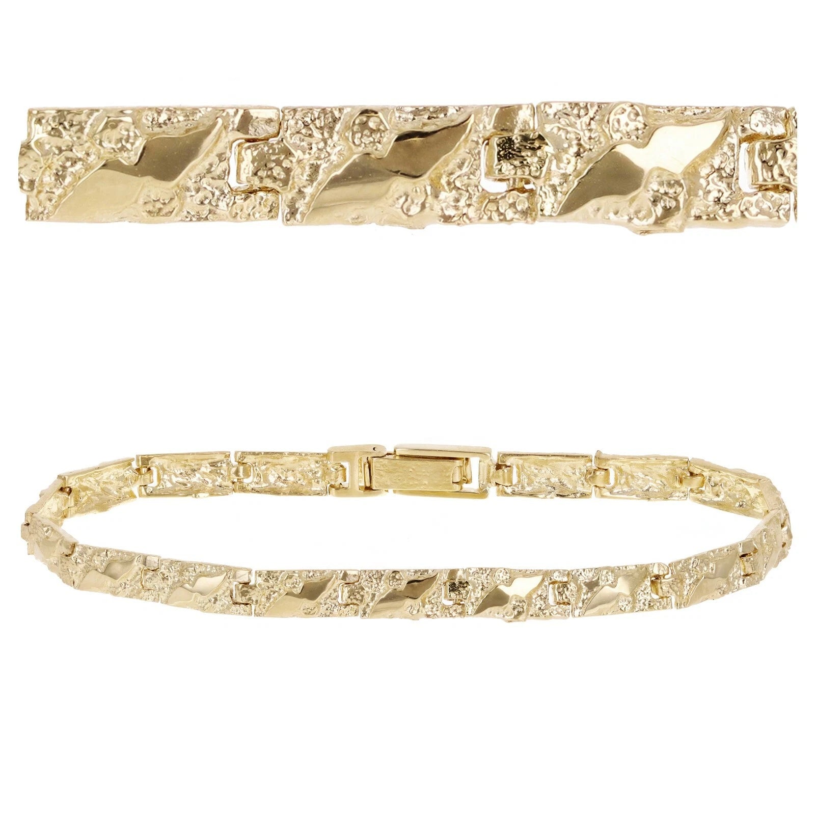 Men's 14k Yellow Gold Solid Chunky Nugget Bracelet 7"- 8.75" 4.75mm