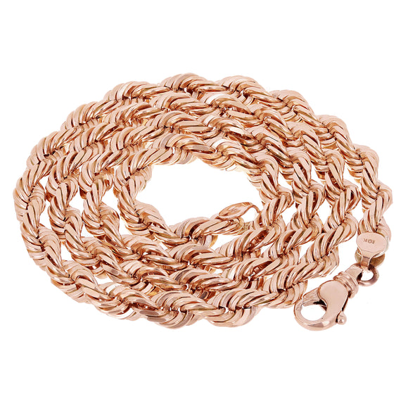 Men's Solid 10k Rose Gold Diamond Cut Rope Chain Necklace 26