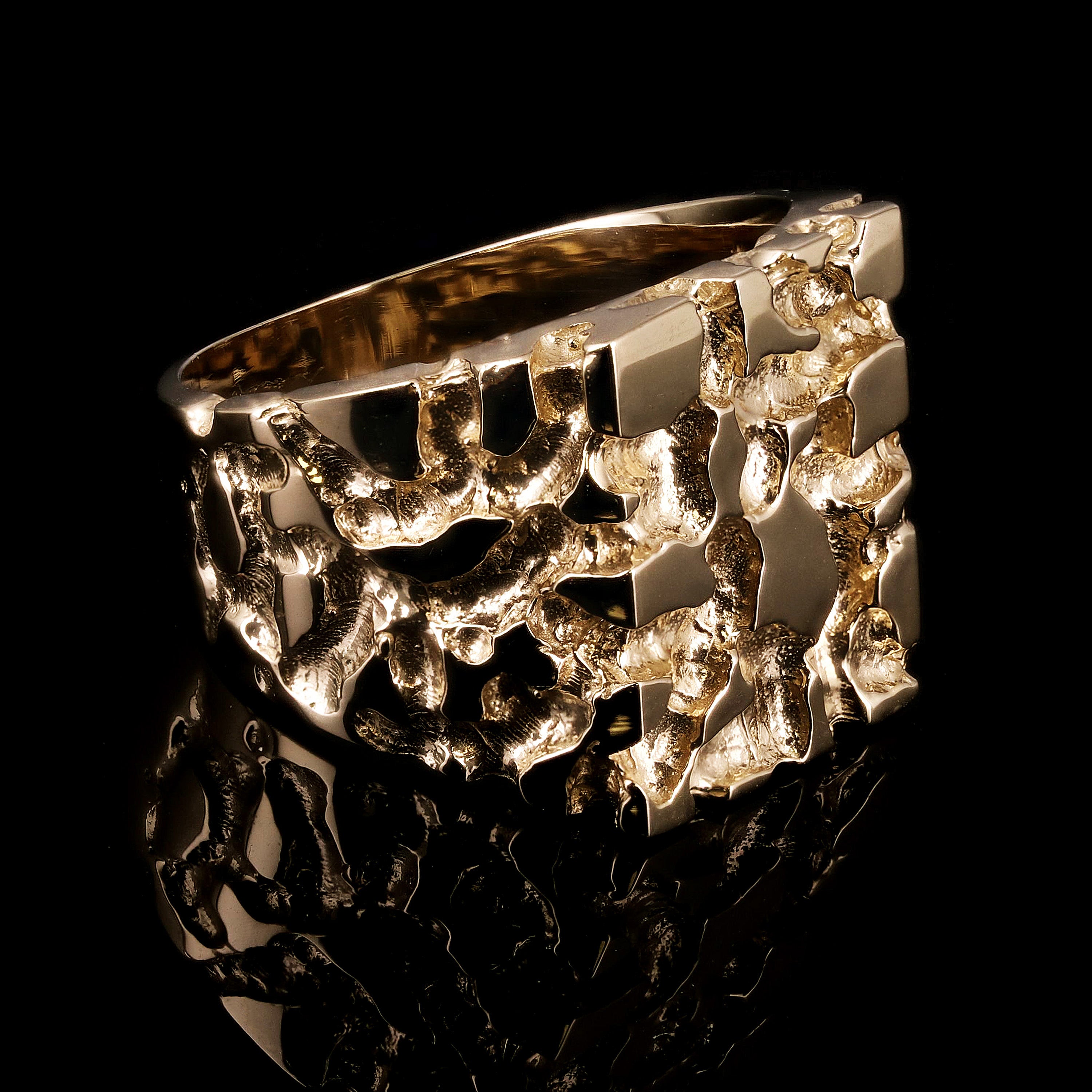 Men's 10k Yellow Gold Nugget Ring Size 7 - 16.4mm 8.5 grams - Ring Size 7