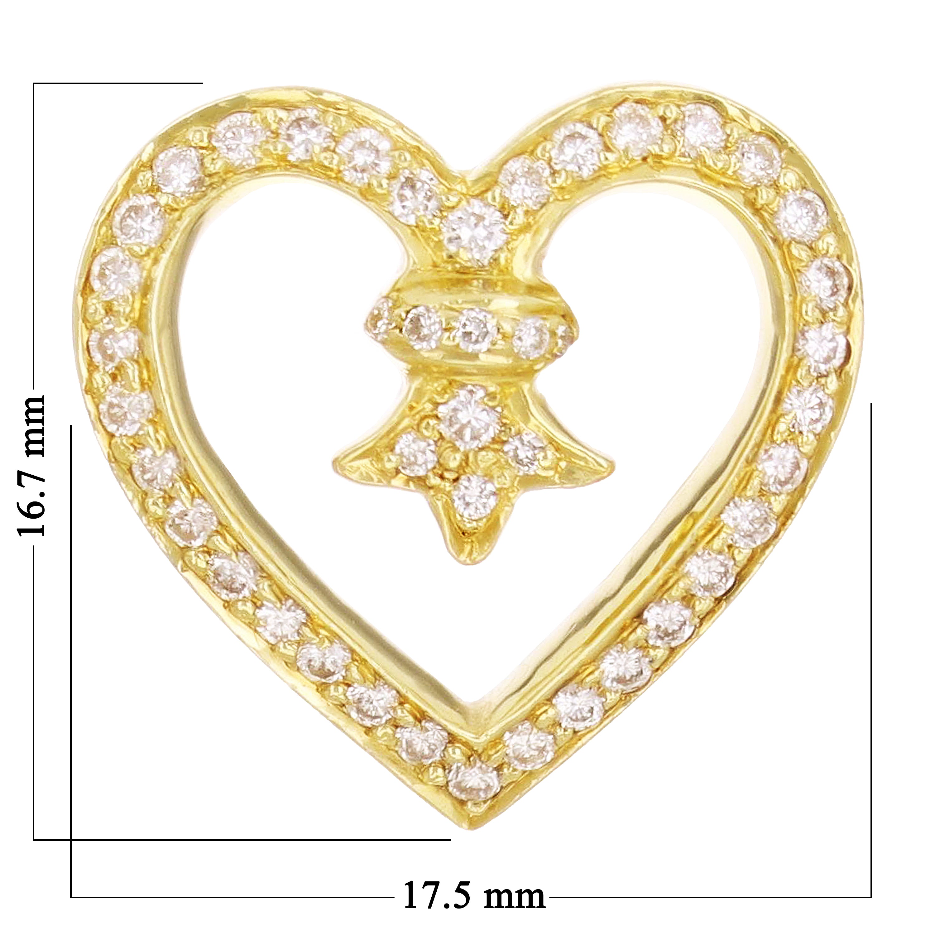 18k Yellow Gold Open Heart Diamond Charm Pendant 16.7mm x 17.5mm 3.6 grams