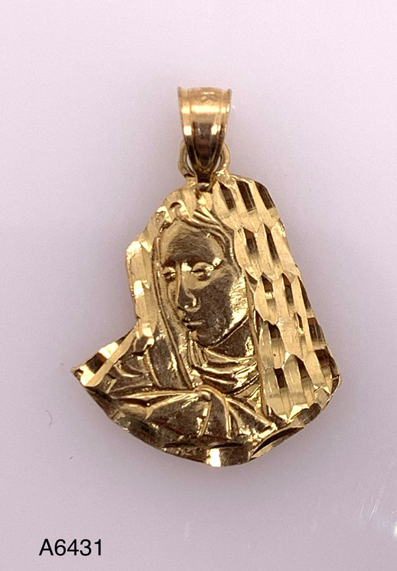 14k Yellow Gold Blessed Virgin Mother Mary Religious Charm Pendant 1.1 grams