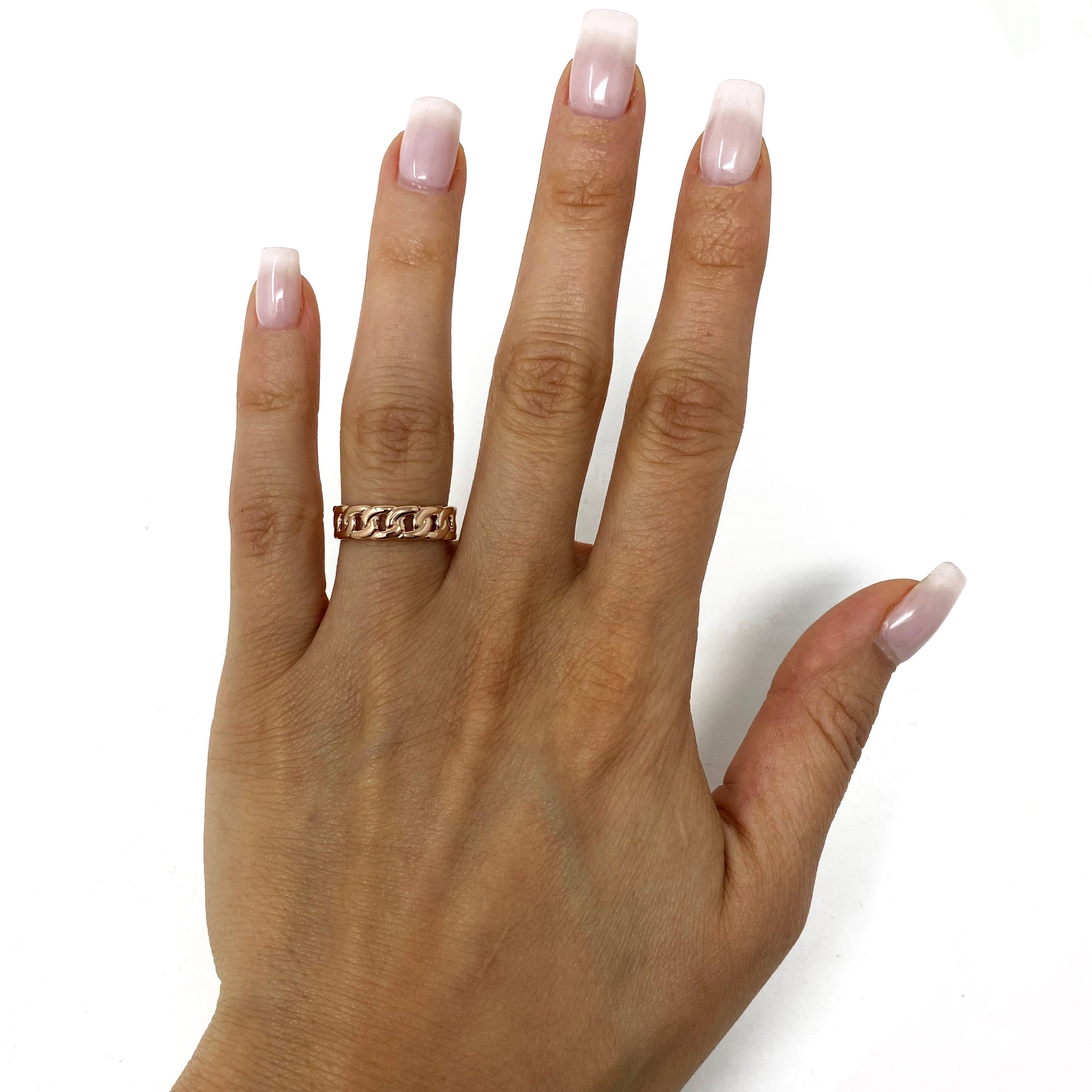 14k Rose Gold Cuban Link Ring Chain Stackable Ring Band Size 6.75 3.6 grams - Rose