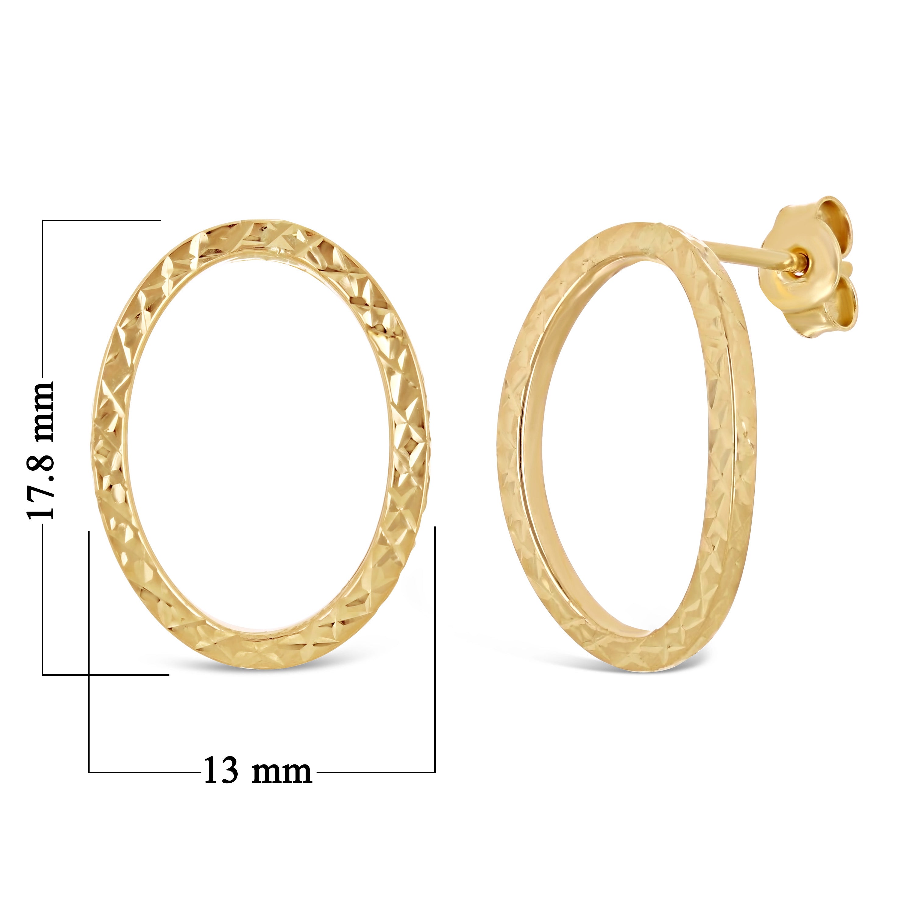 Italian 14k Yellow Gold Diamond-Cut Eternity Circle Hoop Drop Stud Earrings - Diamond Cut Yellow