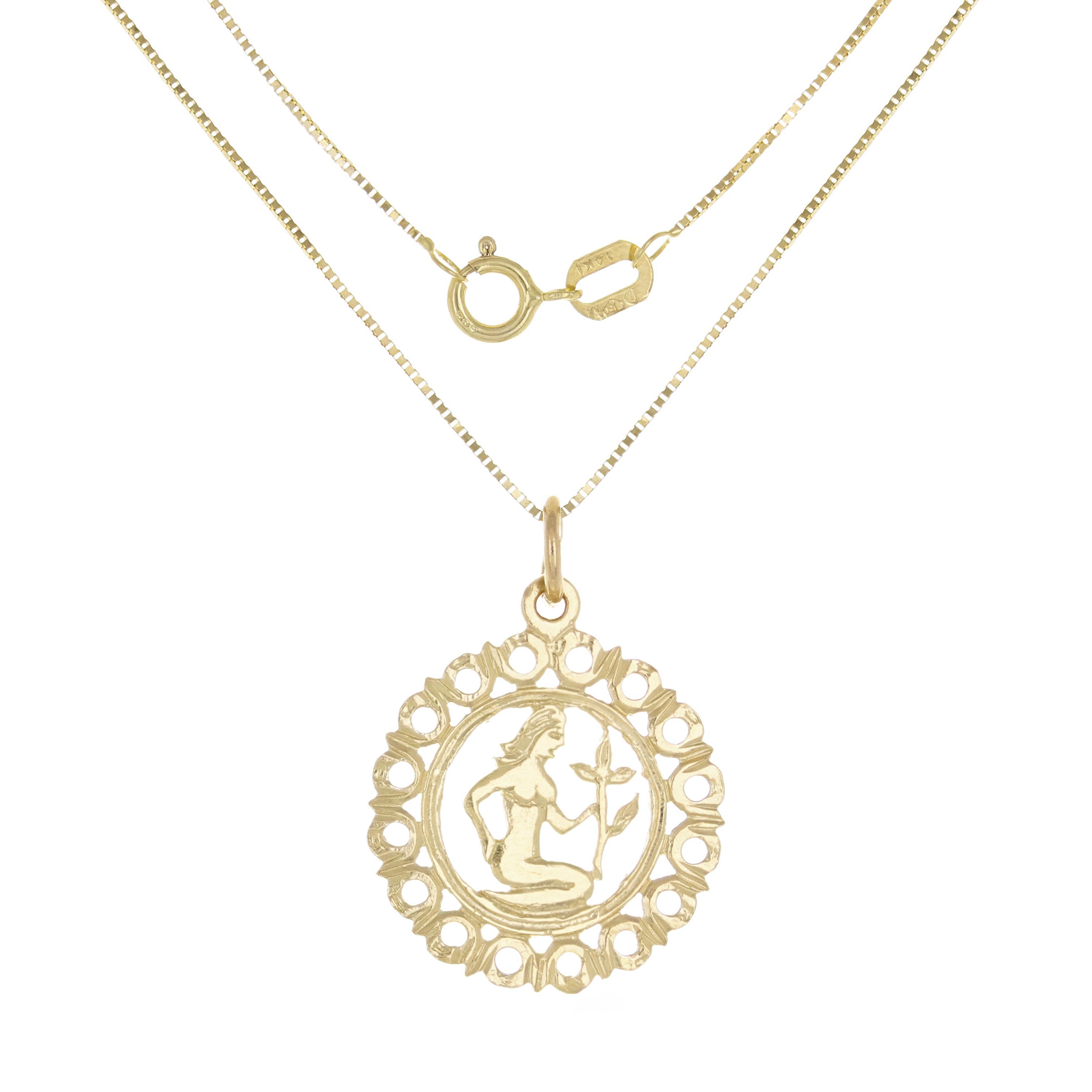 14k Yellow Gold Zodiac Sign Virgo Pendant Necklace 18" - Virgo,Yellow
