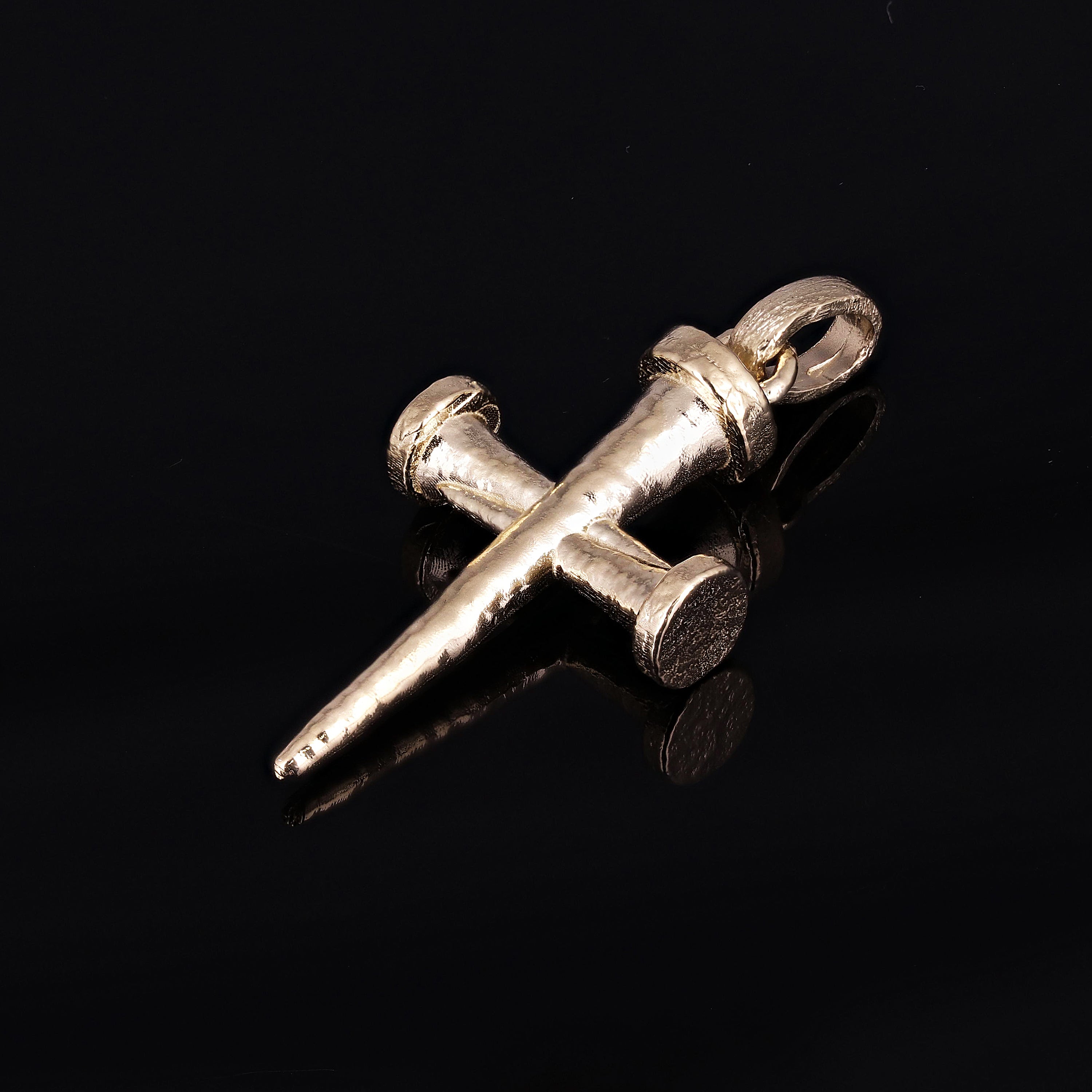 14k Yellow Gold Solid Nail Cross Charm Pendant 1.8" 13 grams