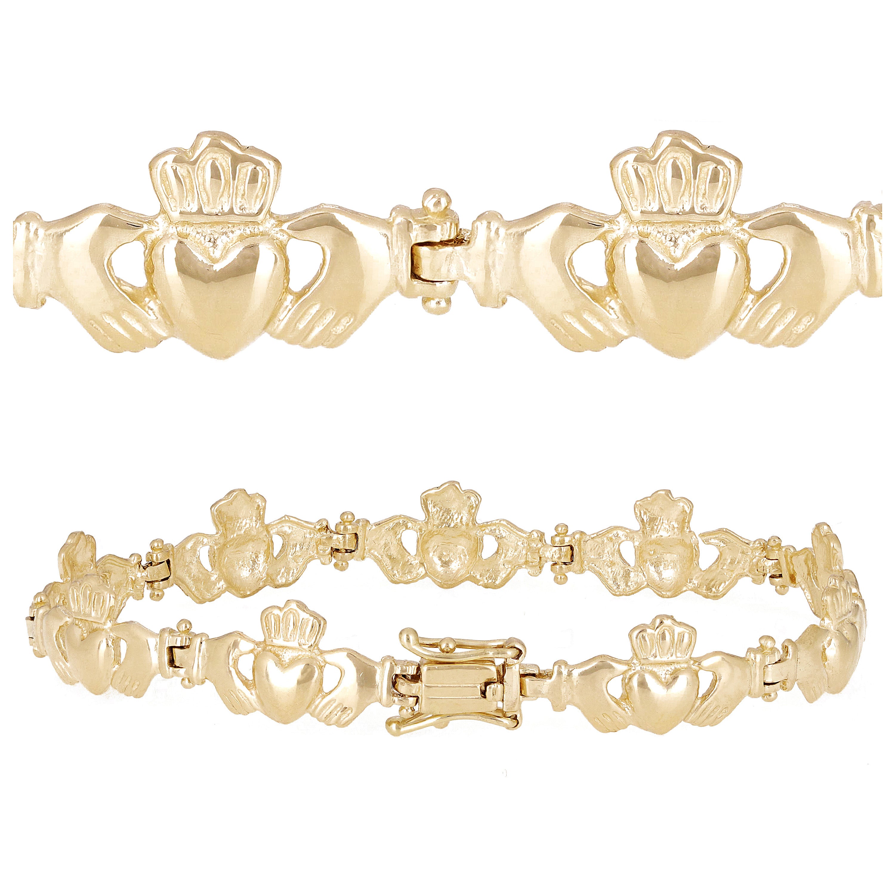 10k Yellow Gold Love Friendship Irish Claddagh Bracelet 7.25" 10.4mm 13 grams - 7.25"