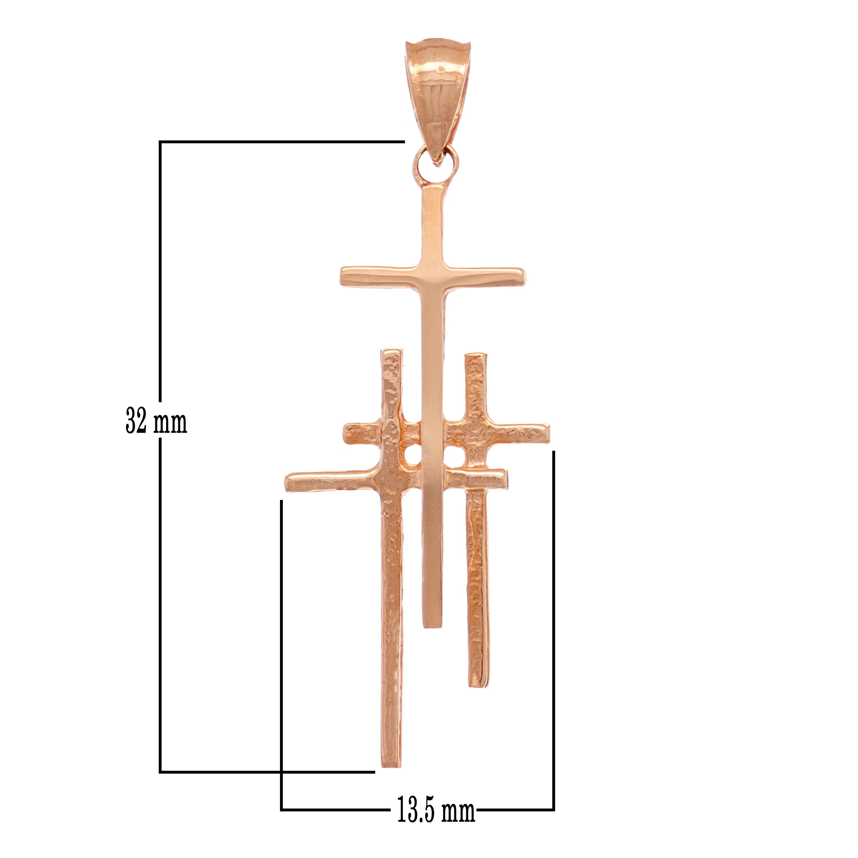 14k Rose Gold Solid Religious Calvary 3 Cross Charm Pendant 1.48" 2.1 grams - Rose