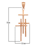 14k Rose Gold Solid Religious Calvary 3 Cross Charm Pendant 1.48" 2.1 grams - Rose