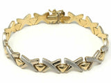 Italian 14k Two Tone Gold Fancy X Criss Cross Bracelet 7" 9mm 11 grams