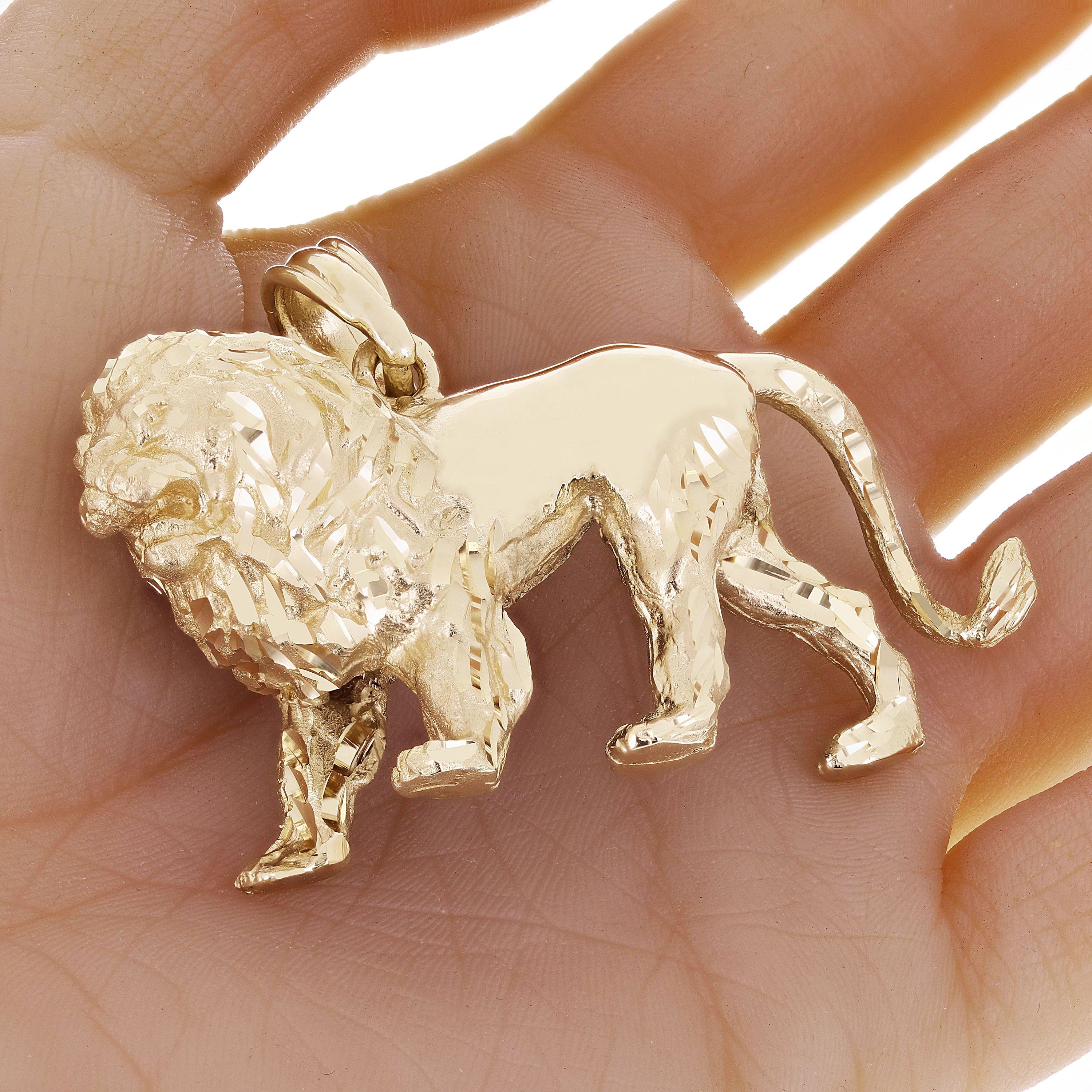10k Yellow Gold Solid Heavy Diamond Cut Big Lion Pendant 1.8" 55 grams