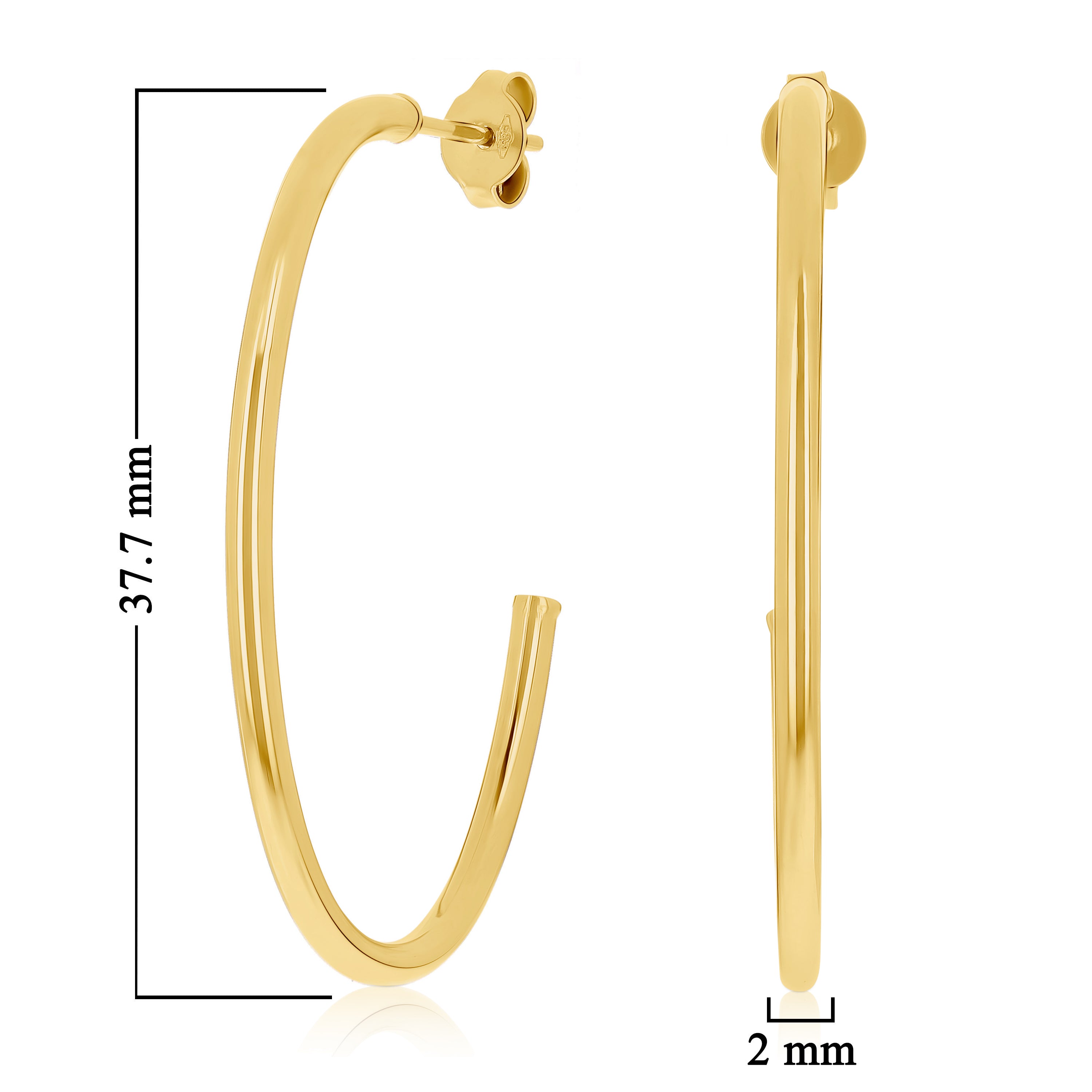 Italian 14k Yellow Gold Hollow High Polished J-Hoop Earrings 1.5" 2mm 1.8 grams