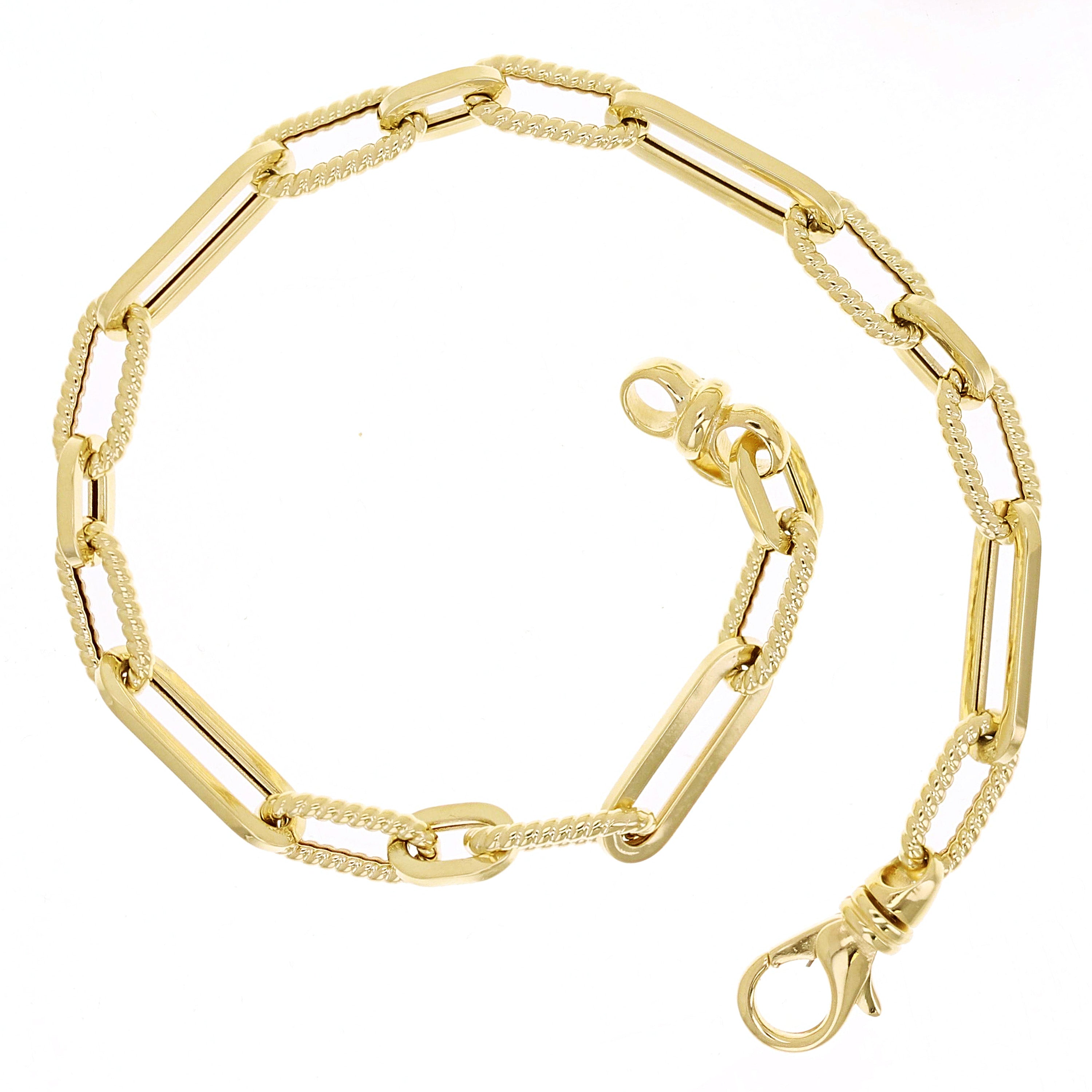 Italian 14k Yellow Gold Twist Paper Clip Link Chain Bracelet 7.5" 5.5mm 5.3grams
