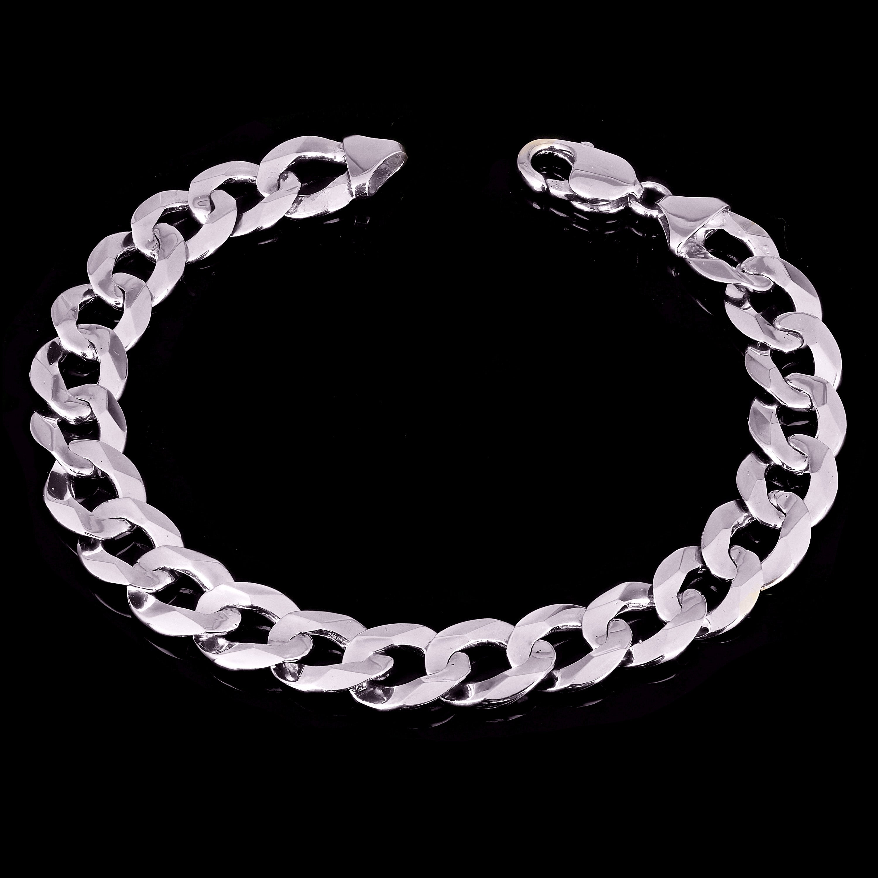 14k White Gold Solid Flat Cuban Curb Chain Bracelet 7" 12.5mm 28 grams - 7"