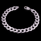 14k White Gold Solid Flat Cuban Curb Chain Bracelet 7" 12.5mm 28 grams - 7"