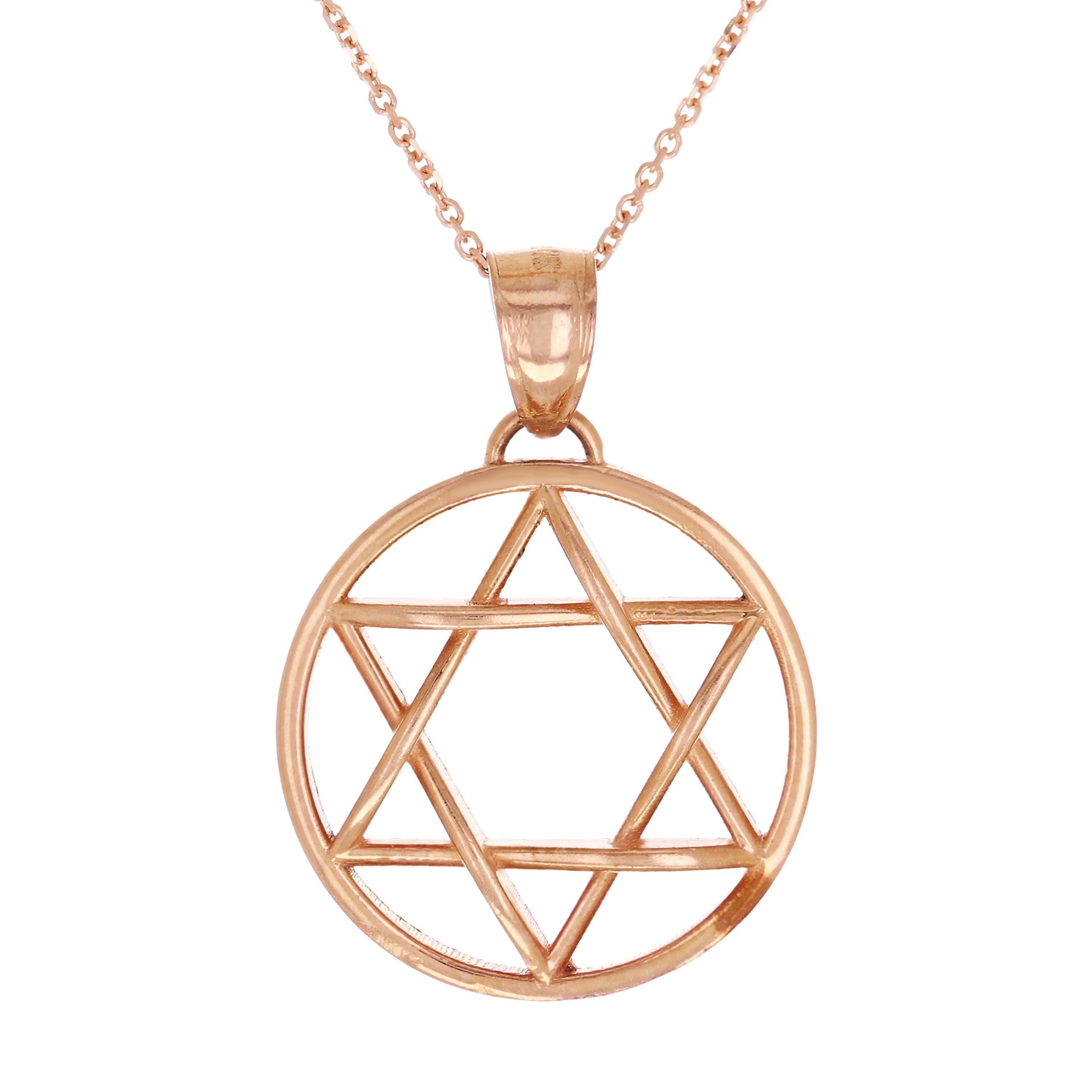 14k Rose Gold Star of David Medal Necklace 18" 4.5 grams - Rose
