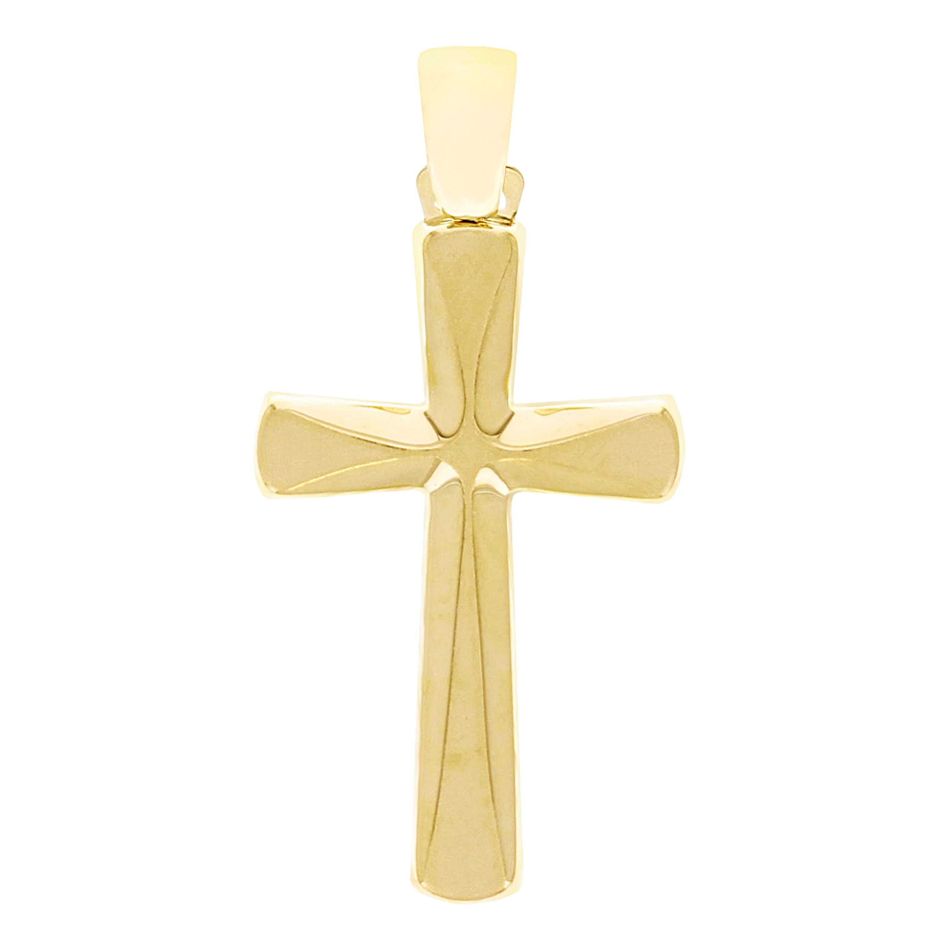 Italian 14k Yellow Gold Hollow 3D Sand Blast Cross Charm Pendant 1.4" 2.3 grams