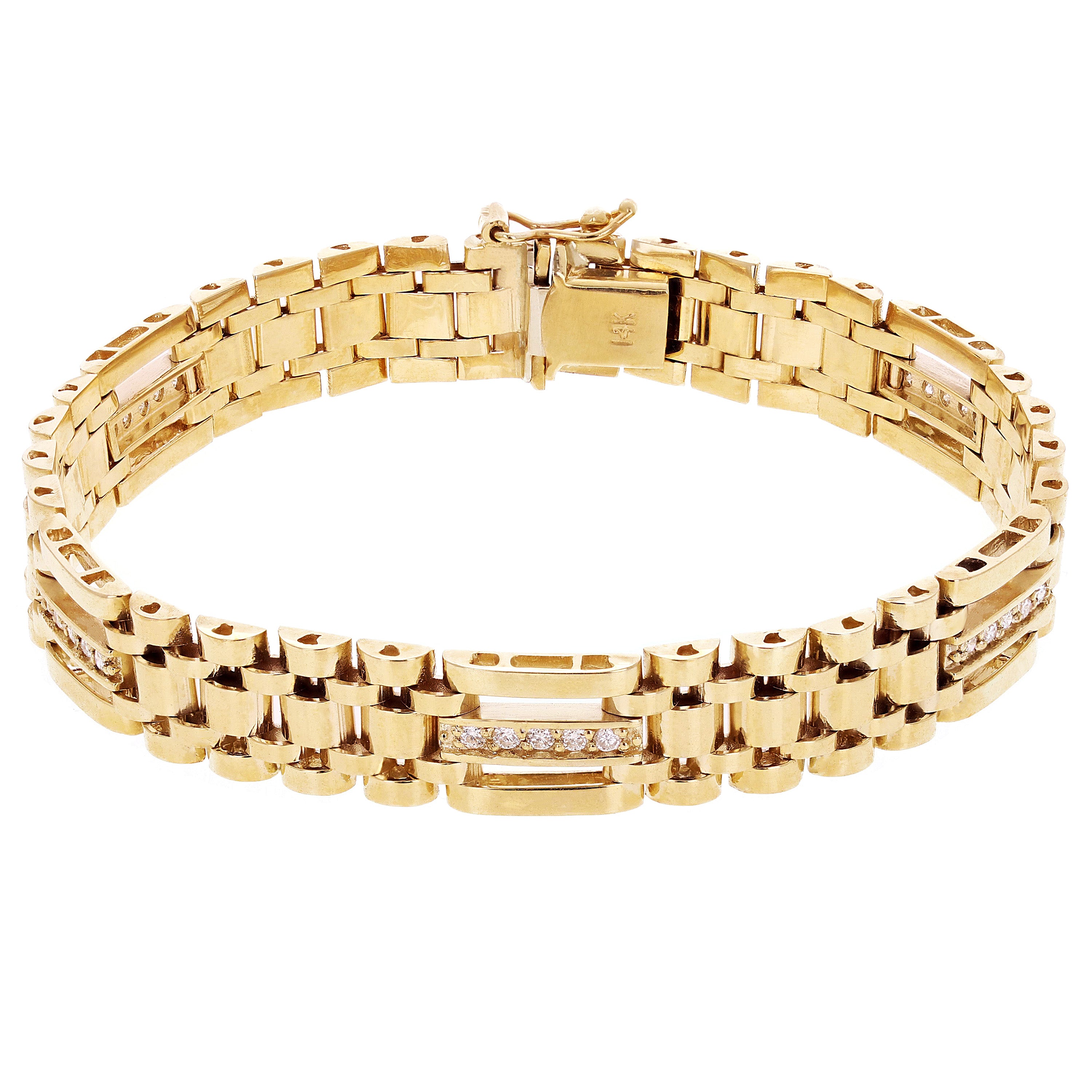 Men's 14k Yellow Gold 0.65ctw Diamond Watch Link Bracelet 8" 10.7mm 32.7 grams - Yellow  8"  10.7mm  0.65ctw  32.7grams