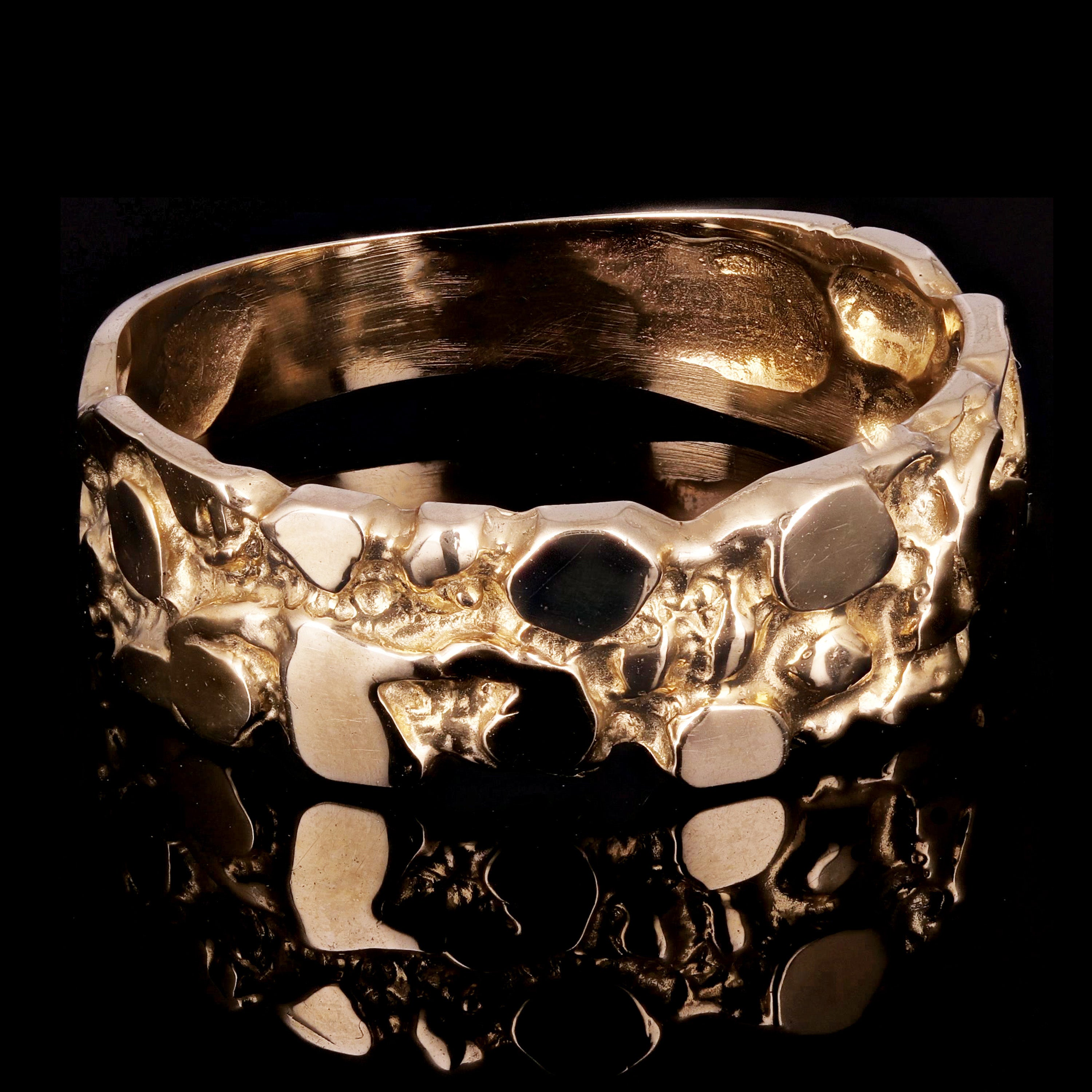 14k Yellow Gold Solid Handmade Nugget Band Ring Size 6.5 - 7mm 3.2 grams - Ring Size 6.5 3.2 grams